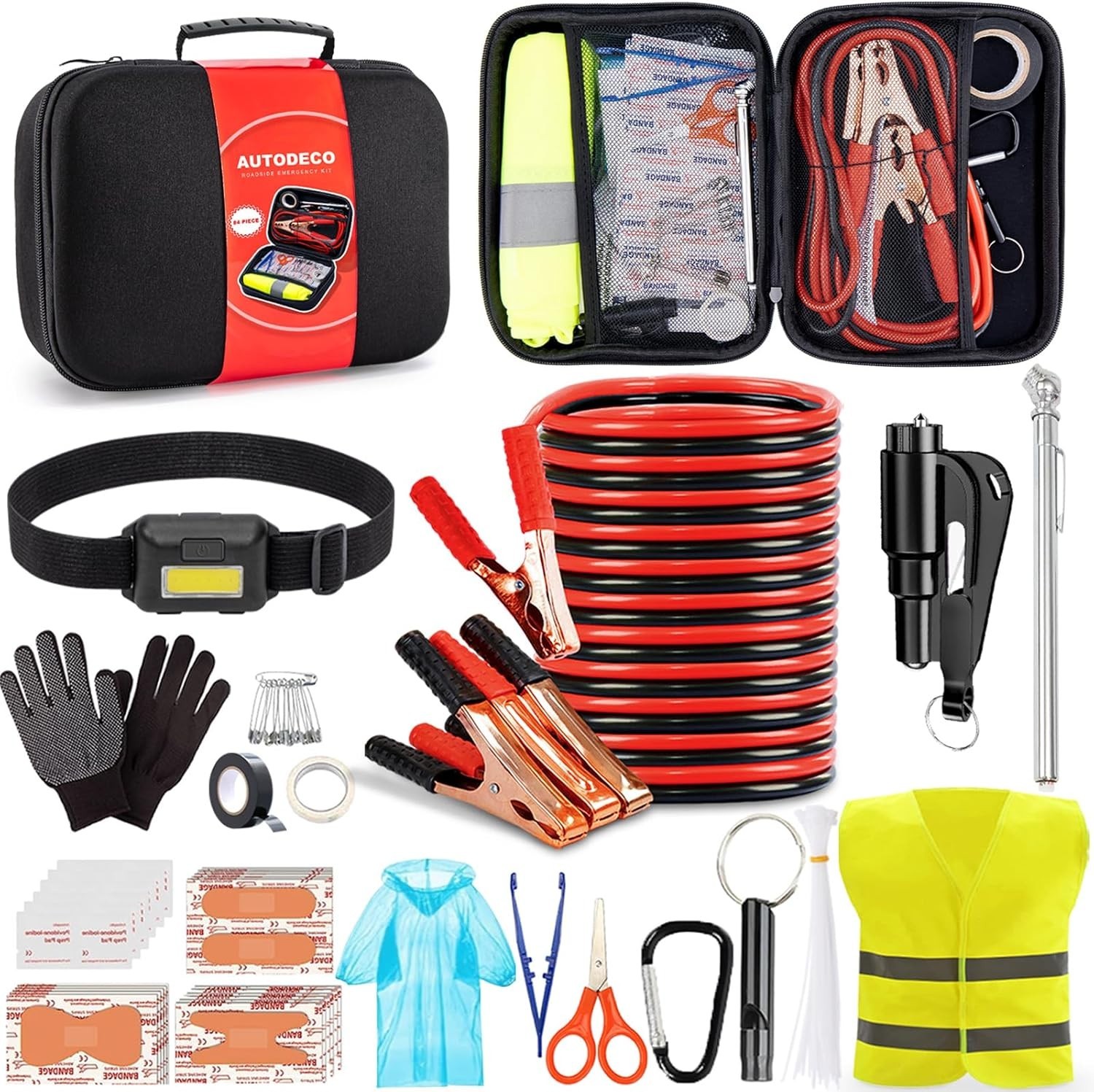 Compact Car Roadside Safety Kit - 14 Essential Tools for Unexpected Emergencies