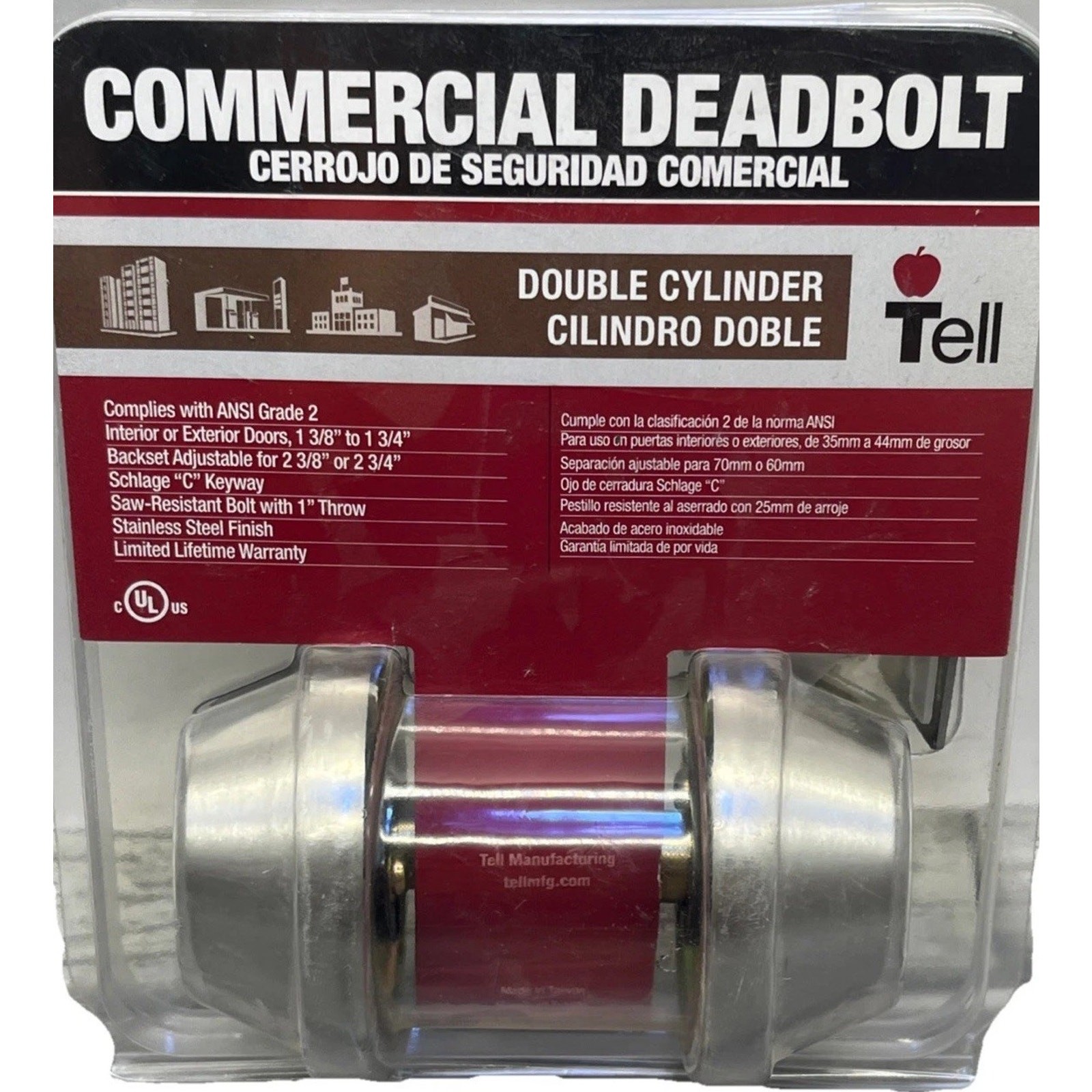 Tell Commercial Deadbolt Double Cylinder Stainless Steel. {UU}.