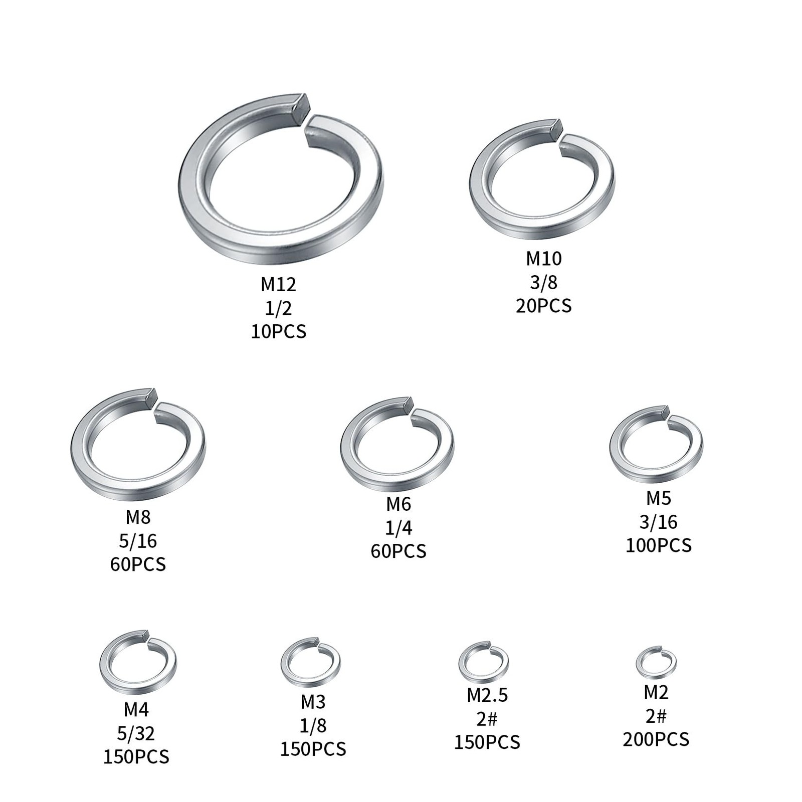 900 PCS Stainless Steel Spring Lock Washer, Split Lock Washer, Split Ring Was...