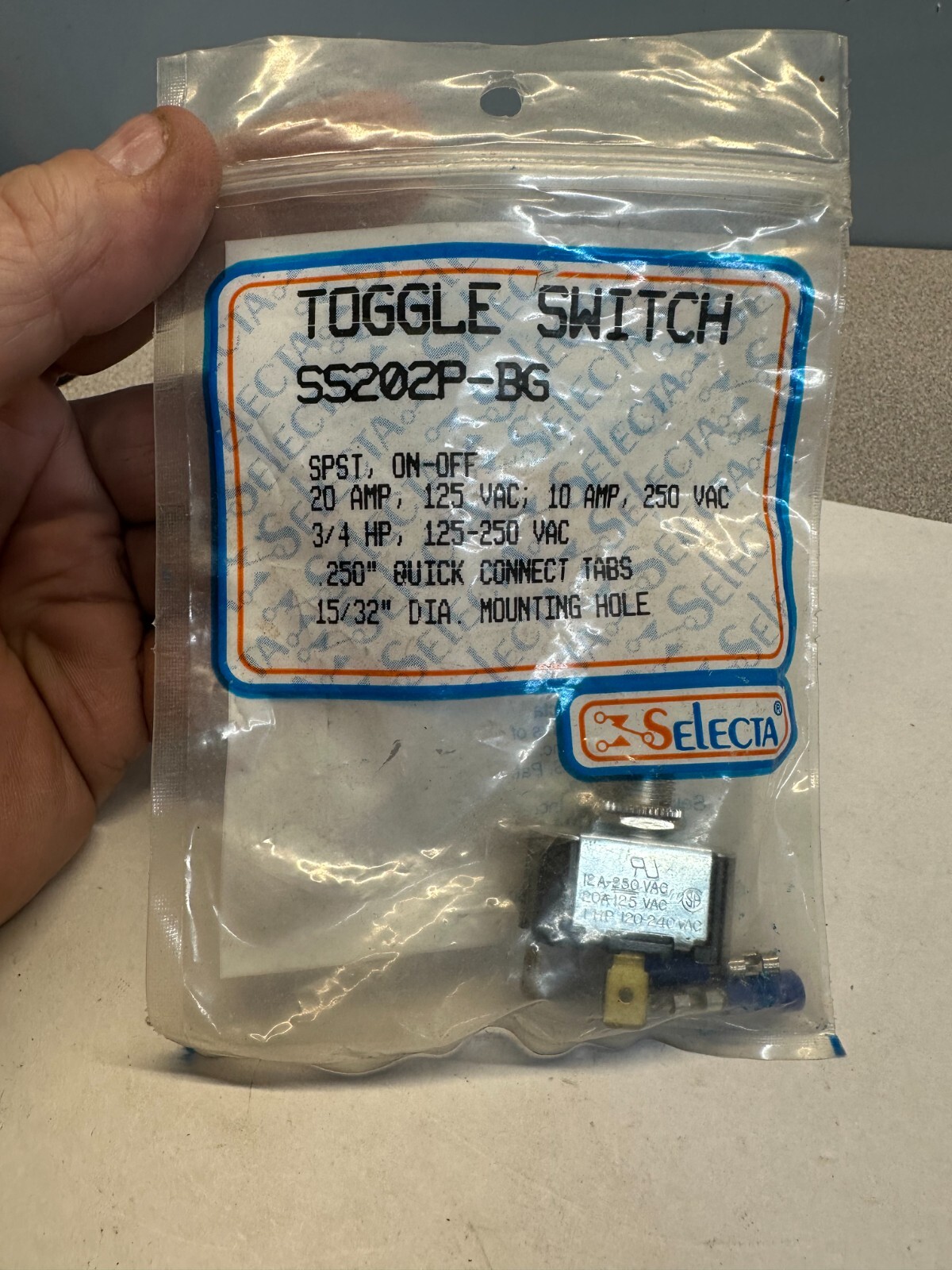 SS202P-BG SELECTA SWITCH SPST, ON-OFF 20A-125VAC 10A-250VAC, NEW FREE SHIPPING