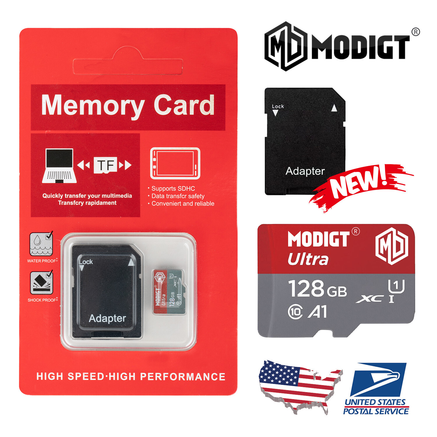 MODIGT 128GB High Speed Card Micro SD SDXC Photo Video Memory Card Class10