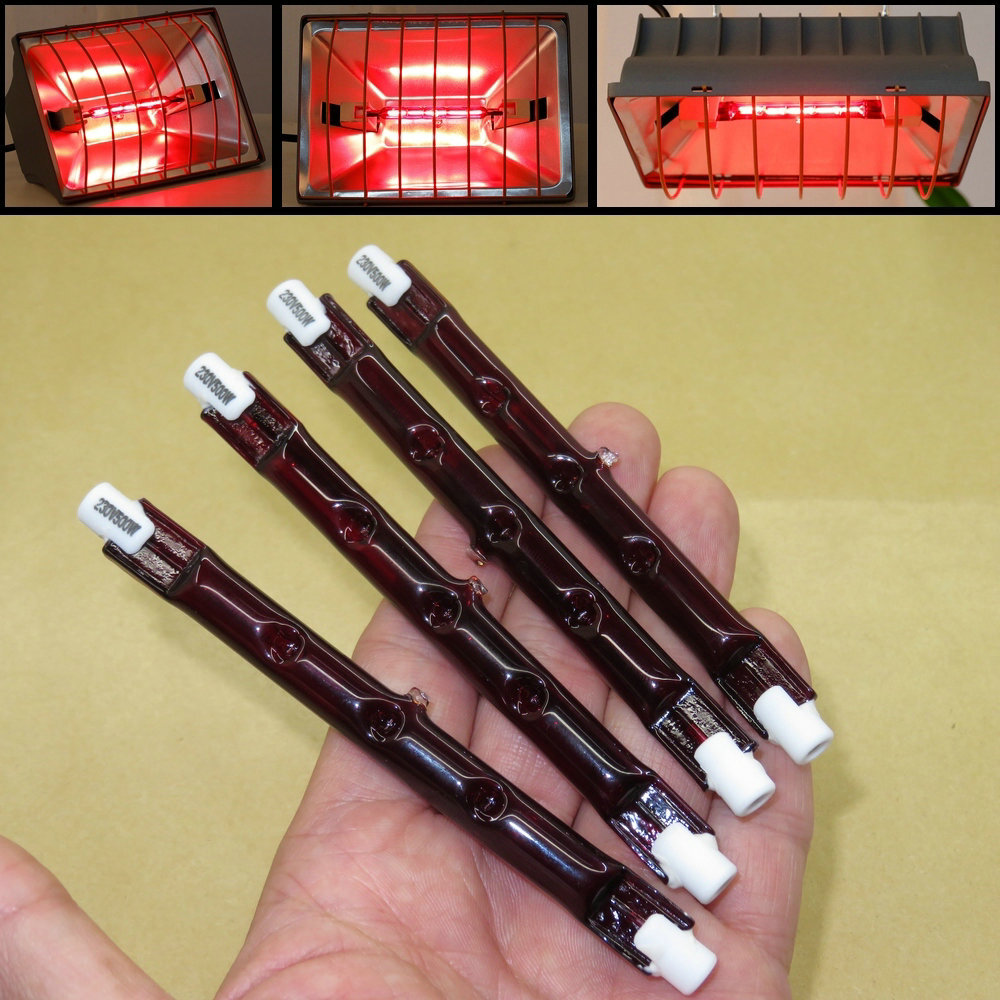 220V 500W 118mm R7S Quartz Ruby Red Infra-Red Heater Bar Tube, Heat Lamp,1/2/4PK