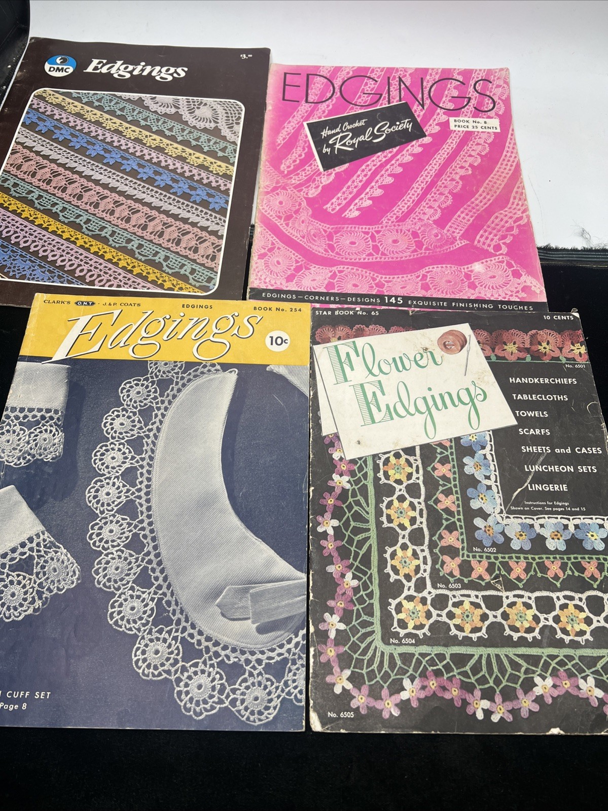 Vintage Edgings Pattern Book Lot Of 4 Clarks Flower Dmc Royal Society 1940s