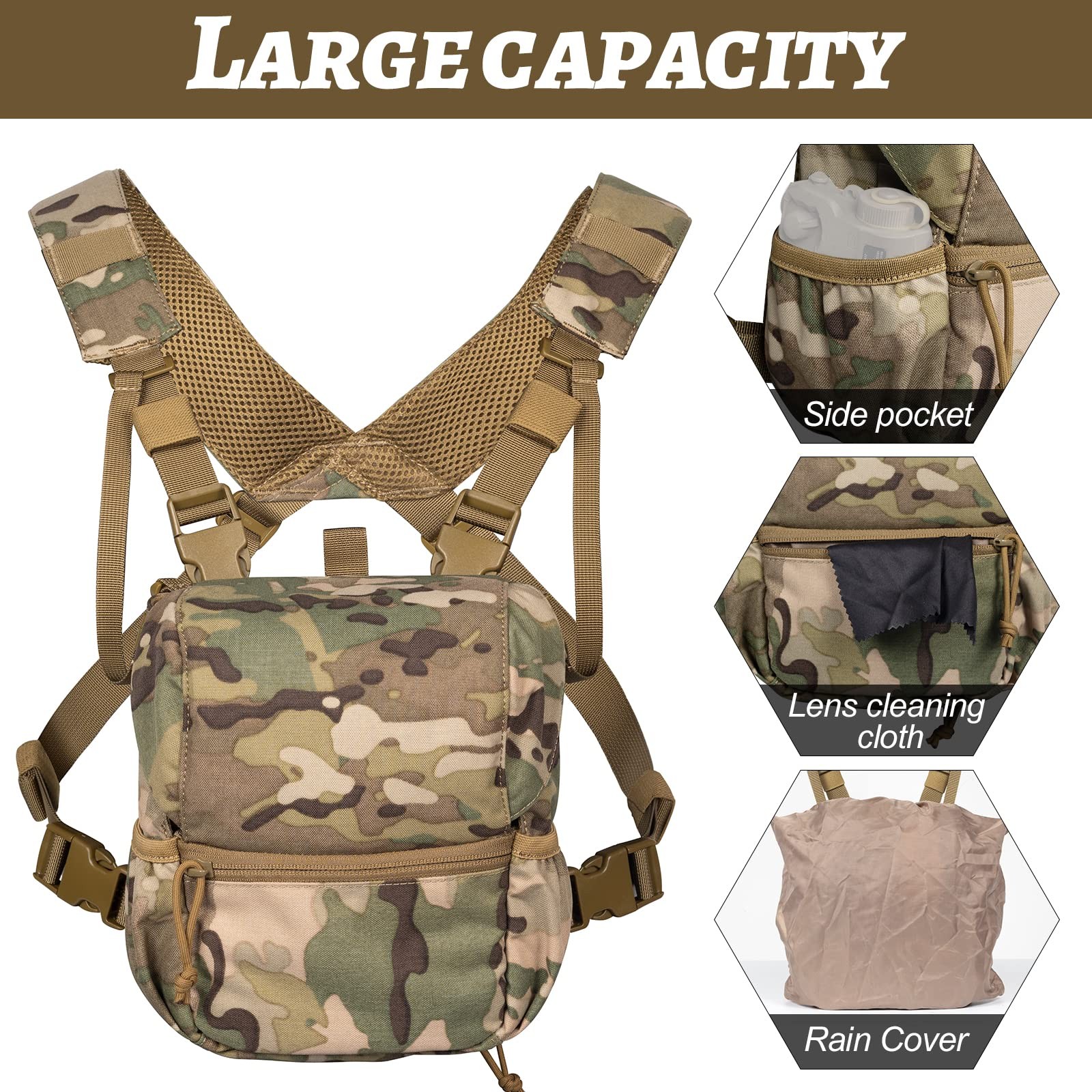VISMIX Binocular Harness, Adjustable Harness Chest Pack Large, Camo