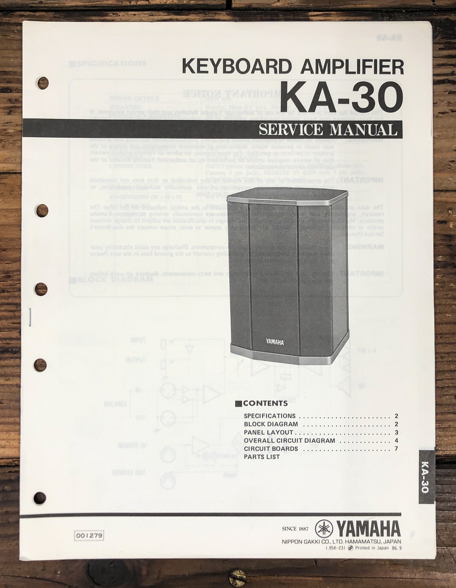 Yamaha KA-30 Keyboard Amplifier Service Manual *Original*