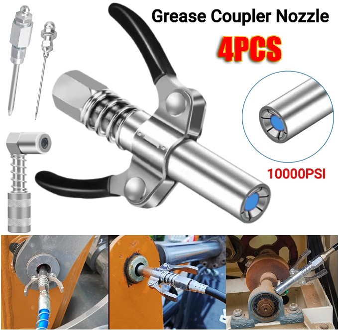 90 Degree Grease Gun Coupler & Needle Dispenser & Injection Needle Tips with Cap