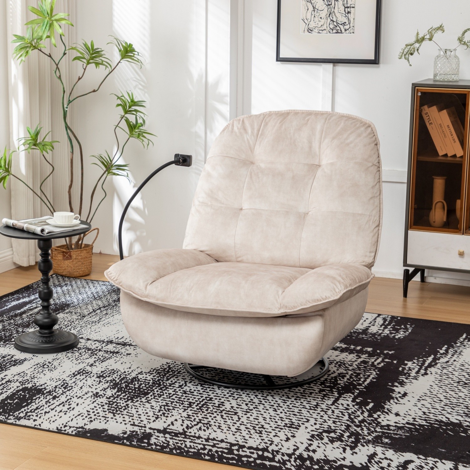 Recliner Chair with Swivel & Glide Velvet Upholstered Lounge Rocker w/ Footrest