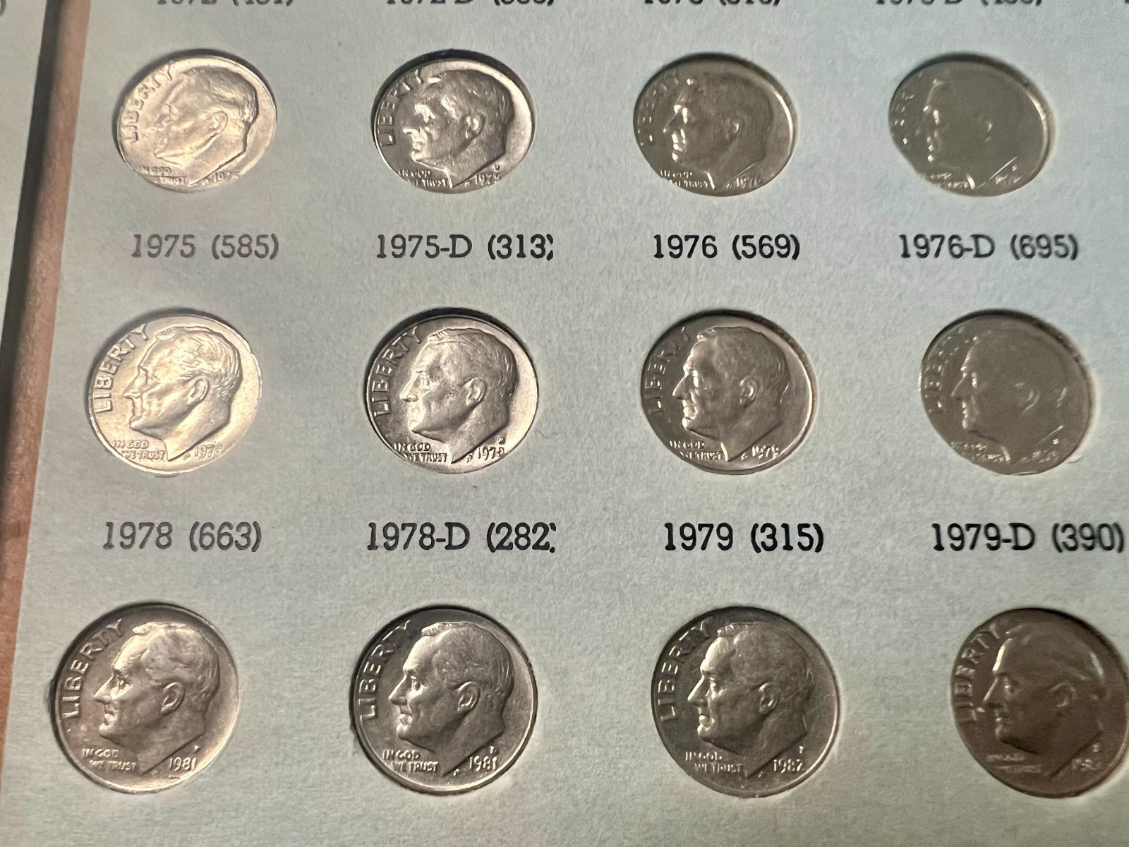 Roosevelt Dimes Set 1946-2004: 48 Silver Coins Total plus 79 Clads, Some Toned