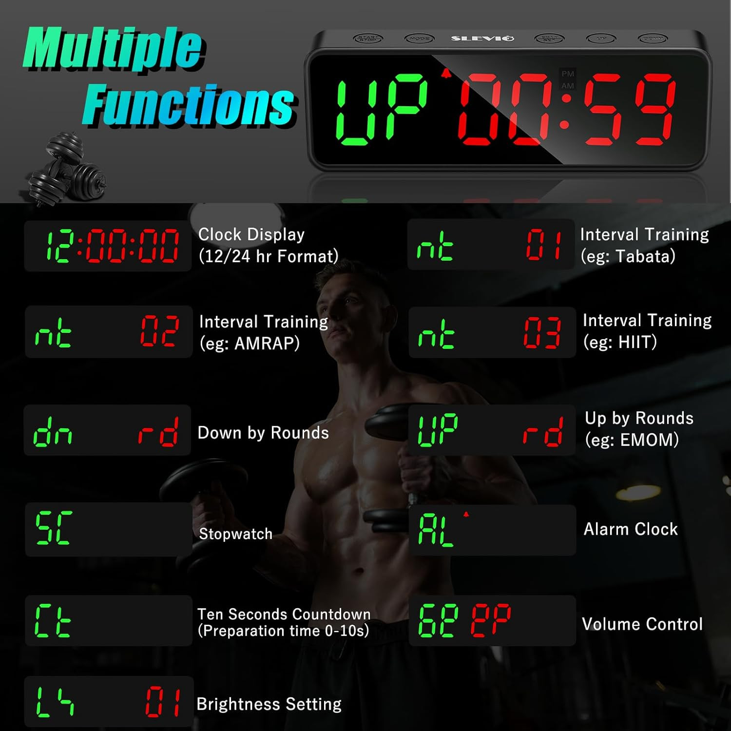 Small Gym Timer Clock Stopwatch Magnetic Workout Interval Timer, Large LED Digit