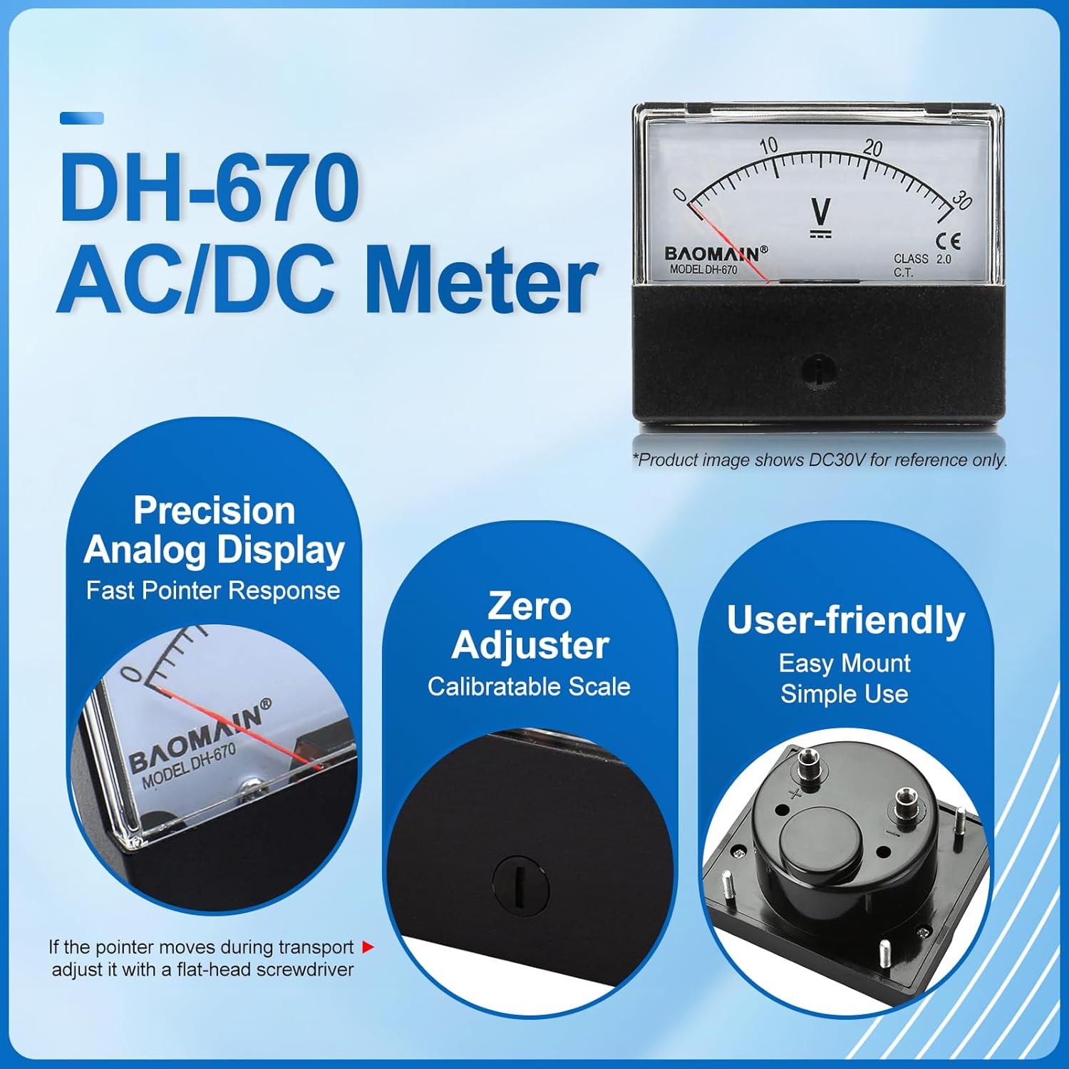 Voltmeter DH-670 DC 0-50V Rectangular Class 2.0 Analog Panel Volt Voltage Meter