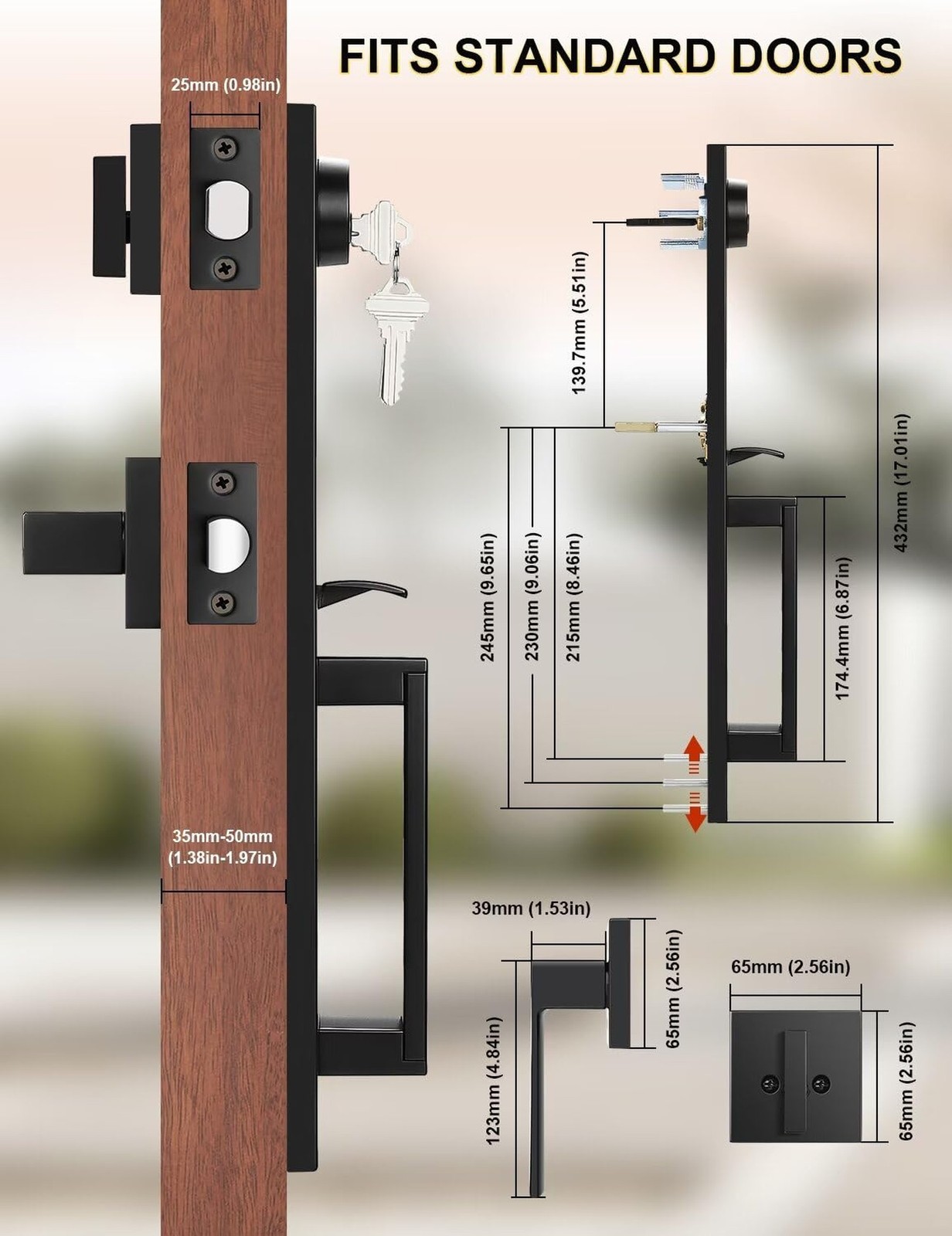 Front Door Lock Set, Full Escutcheon Front Door Handle Sets, Heavy Duty Entry...