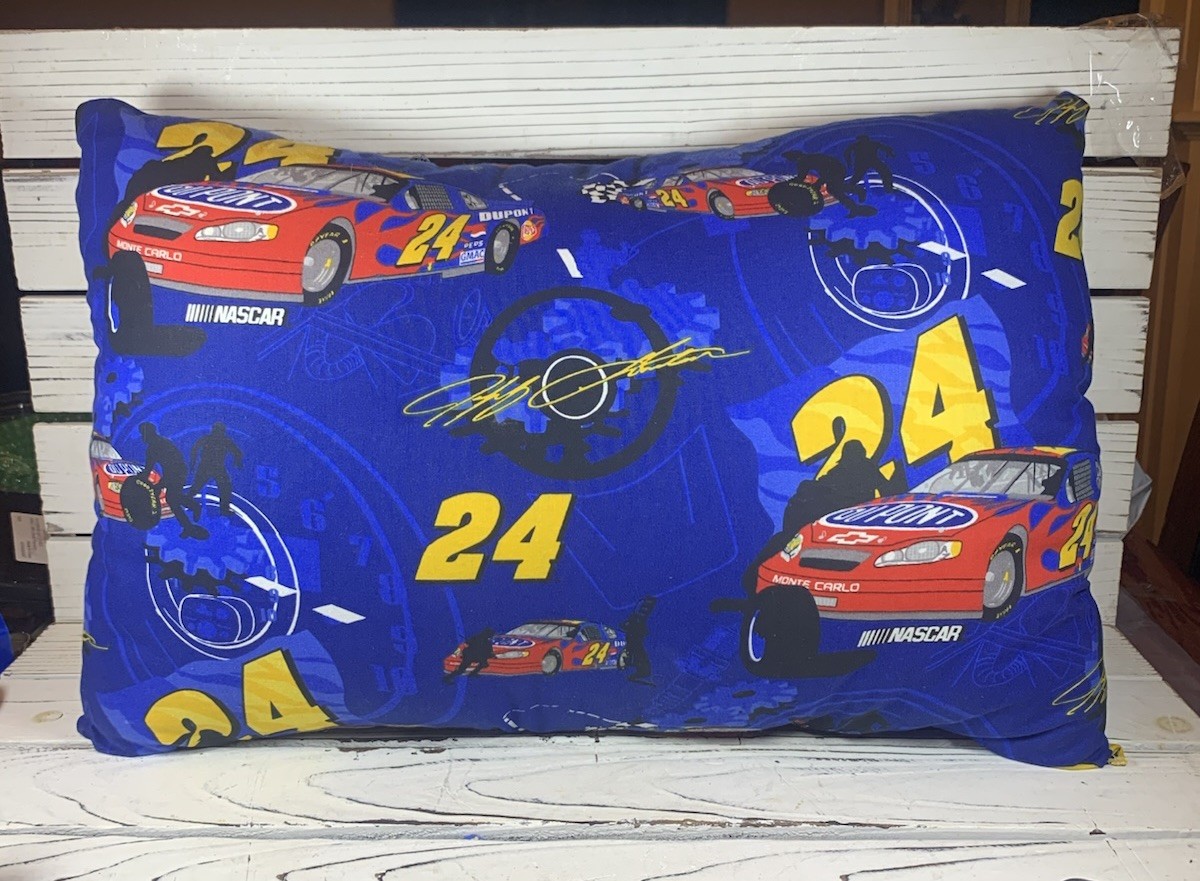Vintage NASCAR Jeff Gordon 24 DuPont Chevrolet Throw Pillow Blue Red Racing