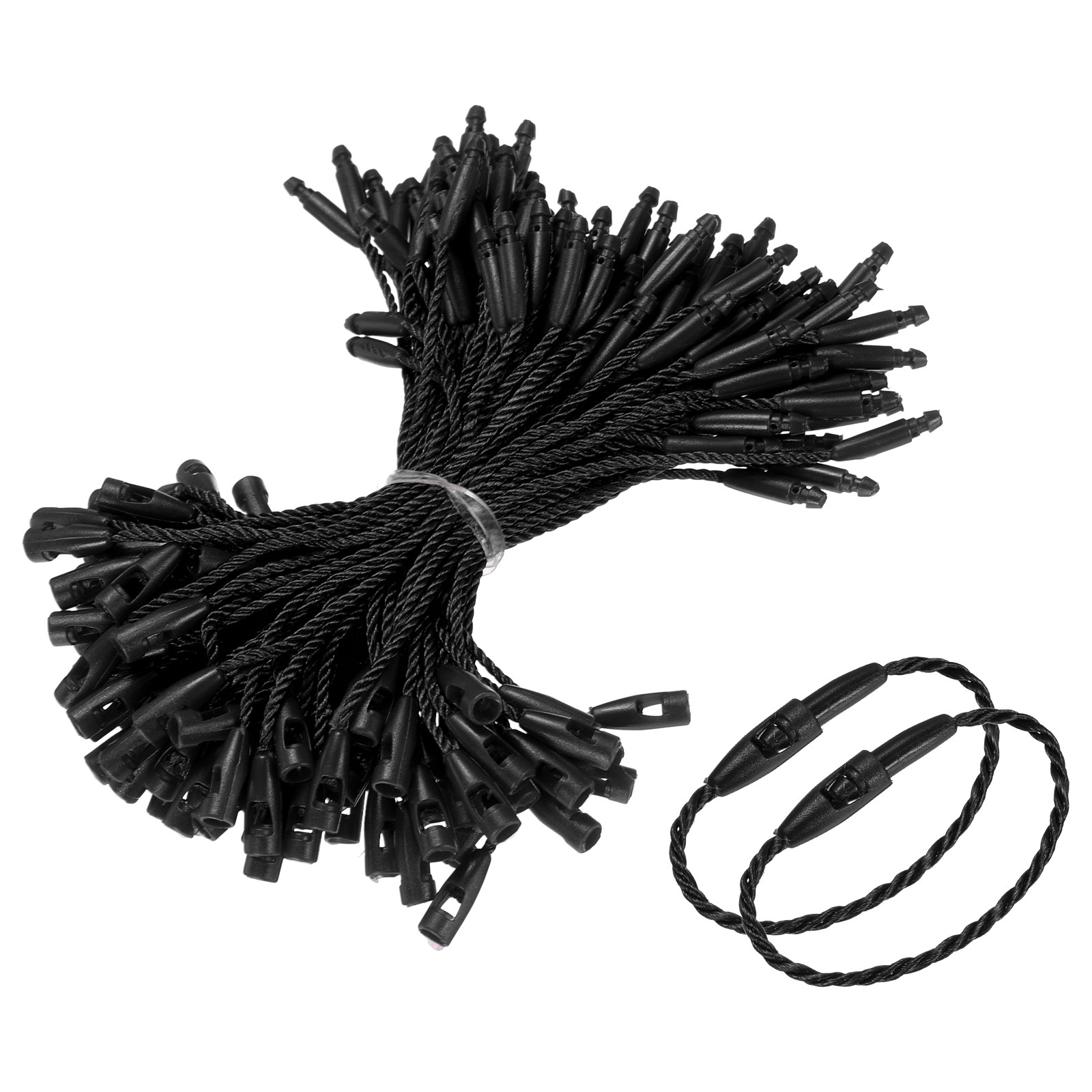 200 Pcs Polyester Hang Tag String 3" Snap Lock Pins Loop Fastener, Black
