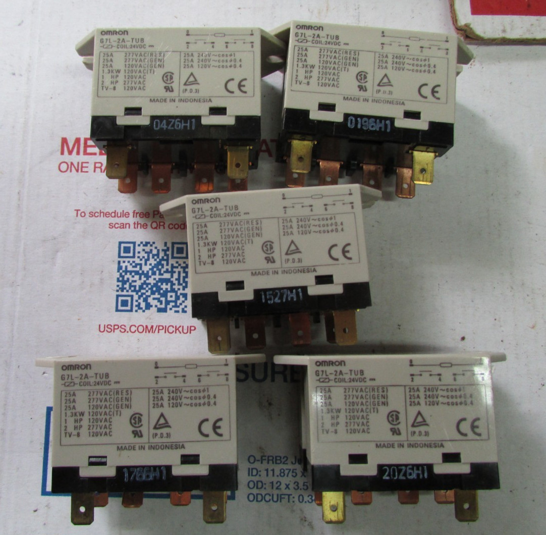 LOT of 5 - OMRON relay G7L-2A-TUB 200-240VAC / 24VDC Coil