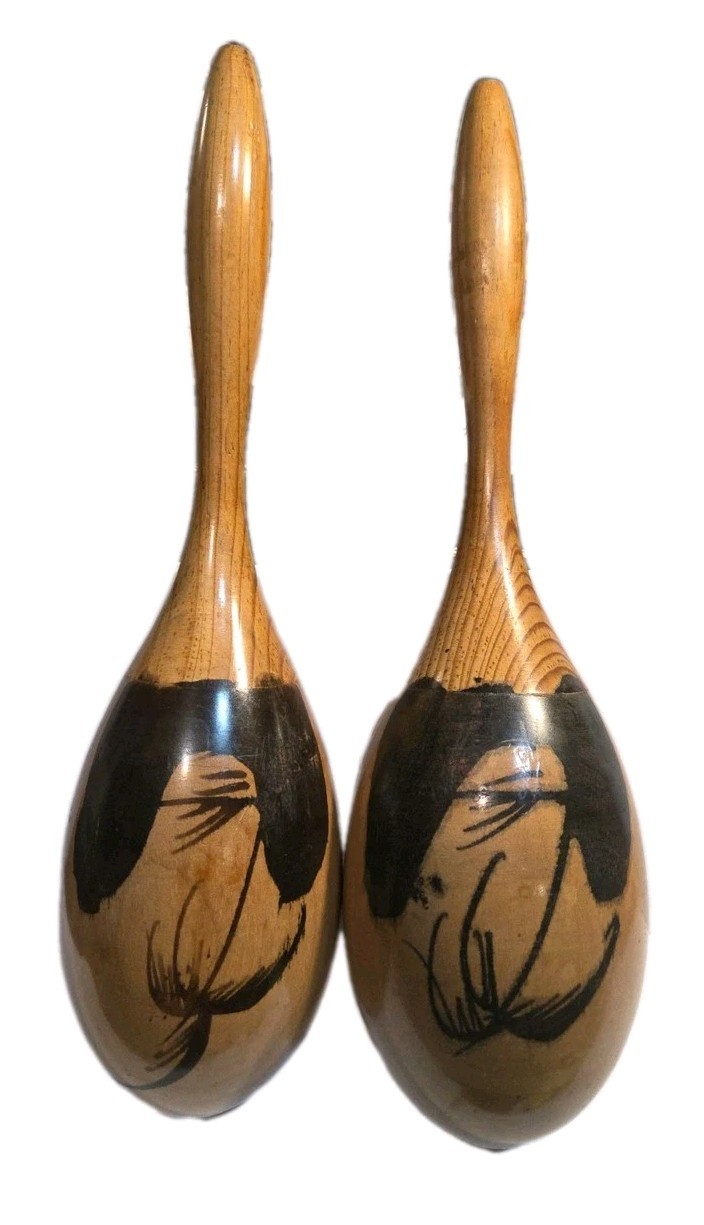 Vintage 50+ Years HANDMADE and Painted Maracas- From Cancun Mexico. Lot of 2