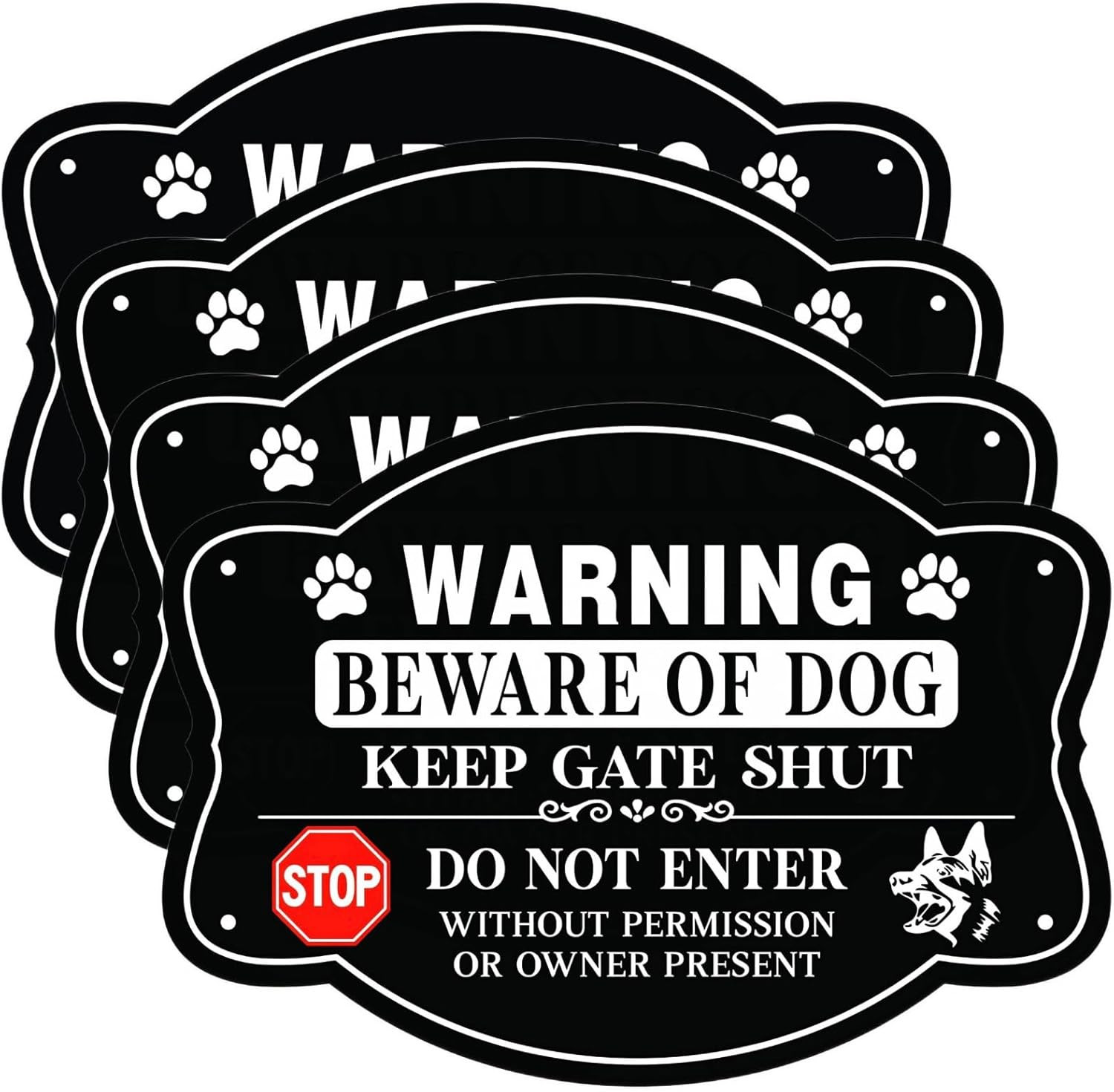 4 Pack Beware of Dog Sign, 10X7 Inch Reflective Aluminum, Security Warning for F