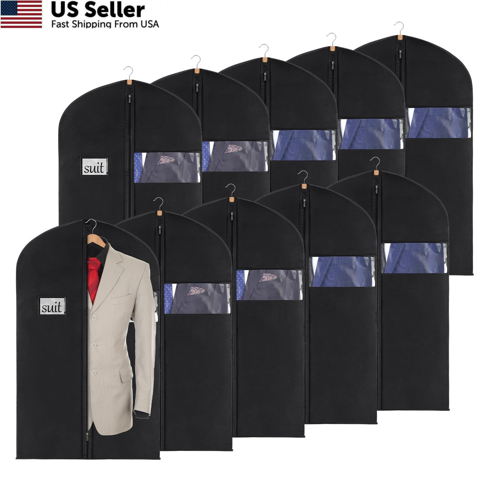 KEEGH 40" Suit Cover Bags for Men (Set of 10) Garment 40"-10pcs, Black