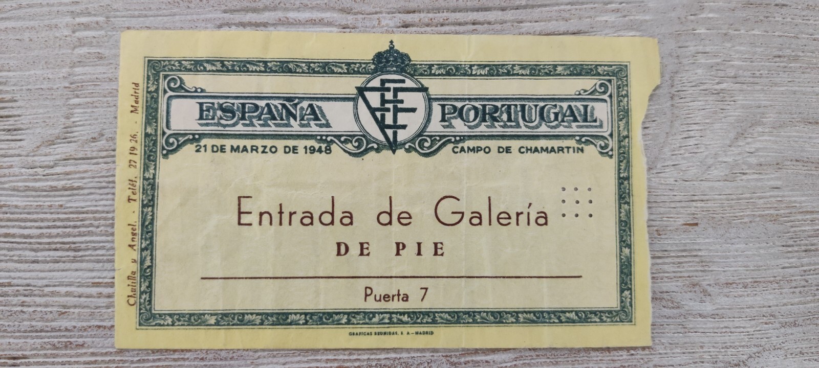 Ticket Spain Portugal 1948 International Friendly