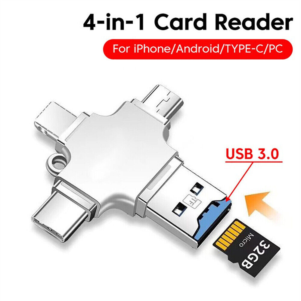 4 IN 1 USB3.0 Flash Drive Micro TF Card Reader Adapter OTG Type-C iPhone Android