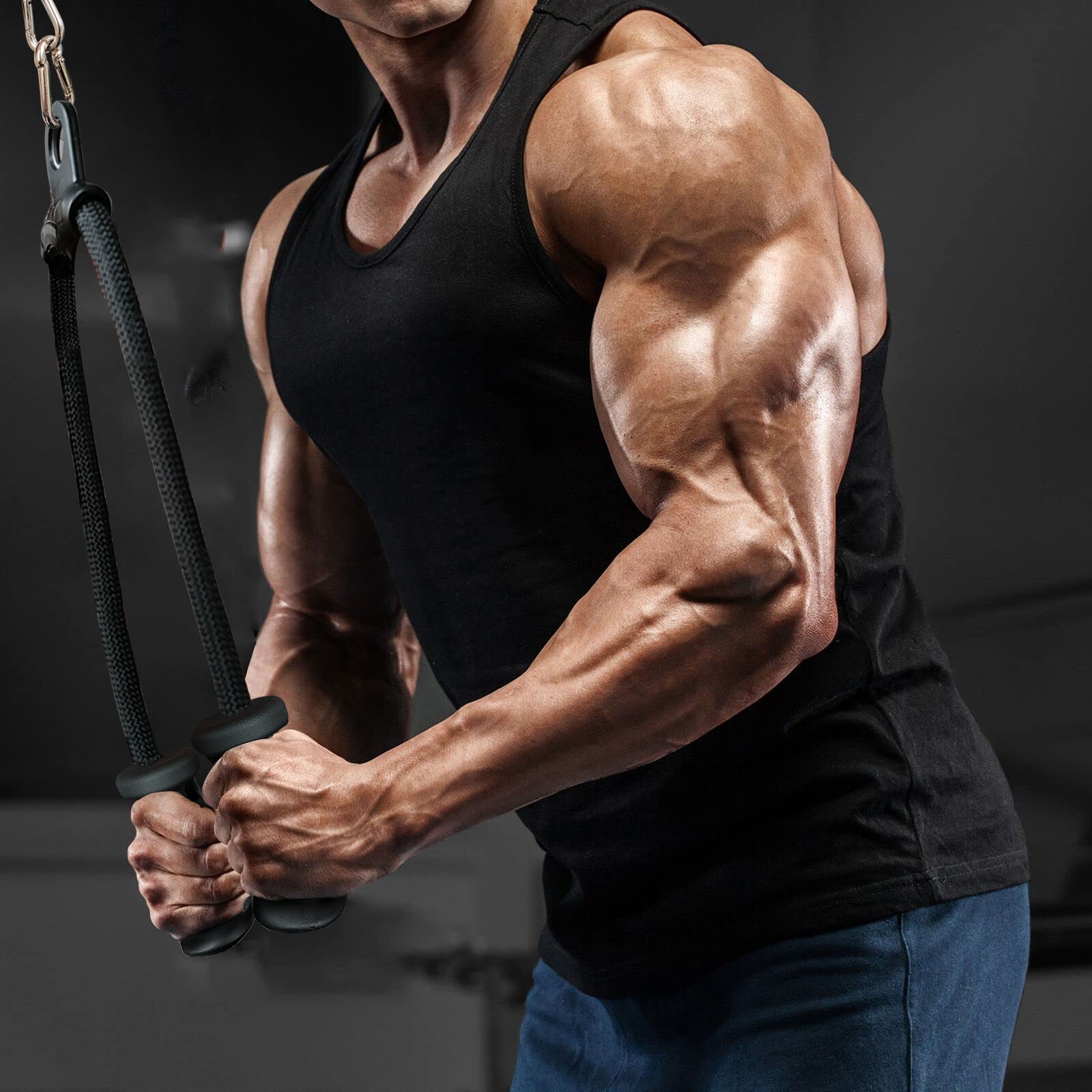 Upgraded 70cm/27" Extra Long Triceps Rope Pulldown Cable Attachments for Gym Bar