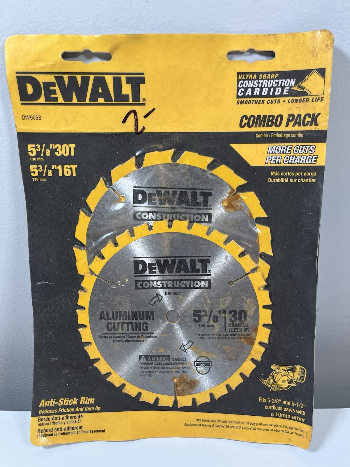 DeWalt DW9058 combo 5 3/8" 30 Teeth Aluminum Cutting/16 teeth wood 10mm Arbor