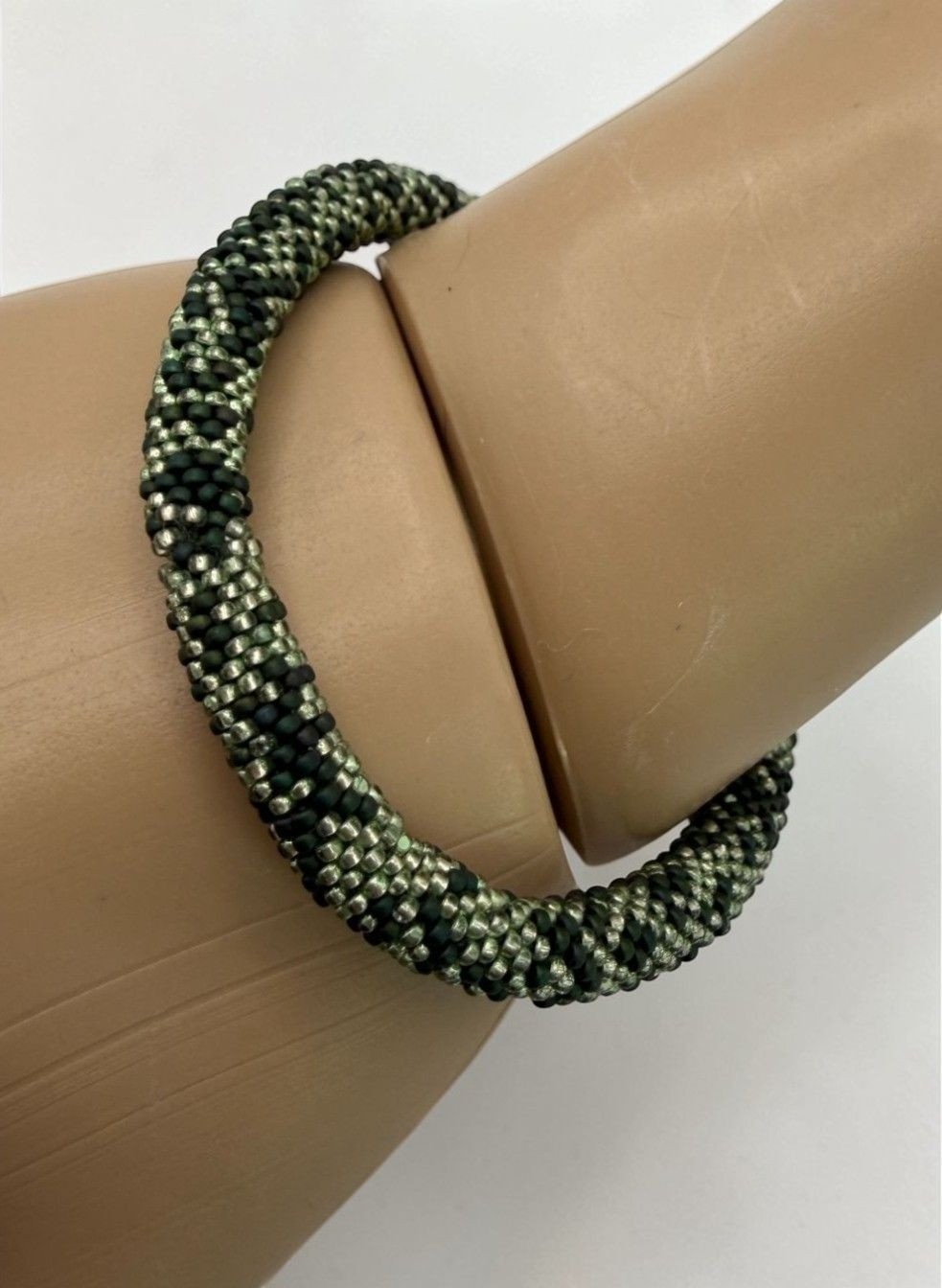 Handmade Beaded Bracelet Green Tones Earthy Boho Nature Camo