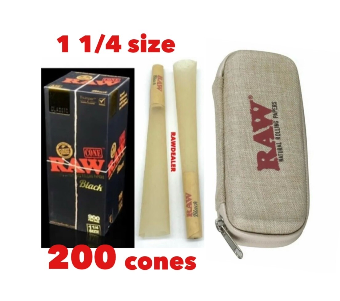raw BLACK 1 1/4 size pre rolled cone+RAW cone wallet case