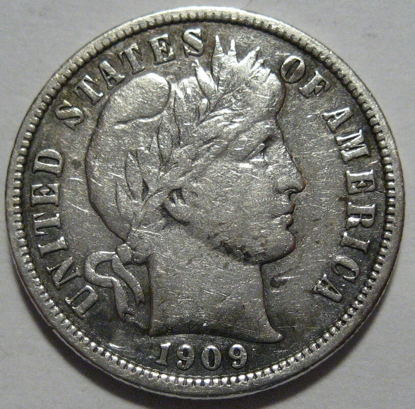 = 1909-S VF BARBER DIME, Lightly Cleaned, FREE Shipping