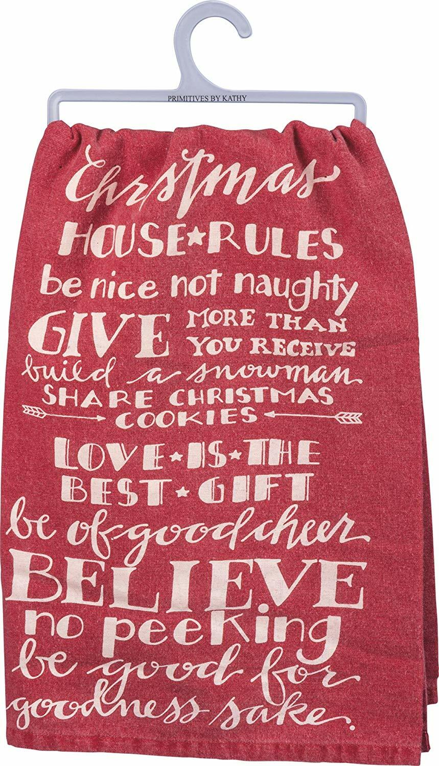 Primitives By Kathy Dish Towel ~ Christmas House Rules