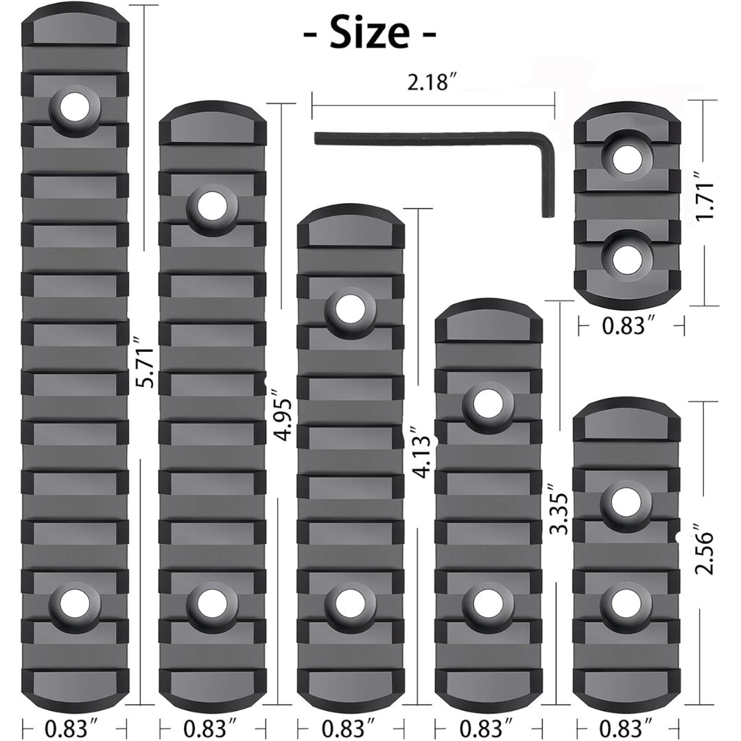 6 Pack Lock Picatinny Rail 3/5/7/9/11/13 Slot Set M-Lok Picatinny Rail