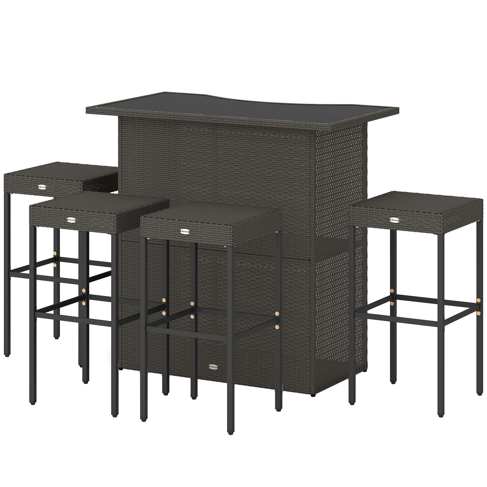 5 Piece Rattan Wicker Bar Set, High Top Patio Table with 4 Stools