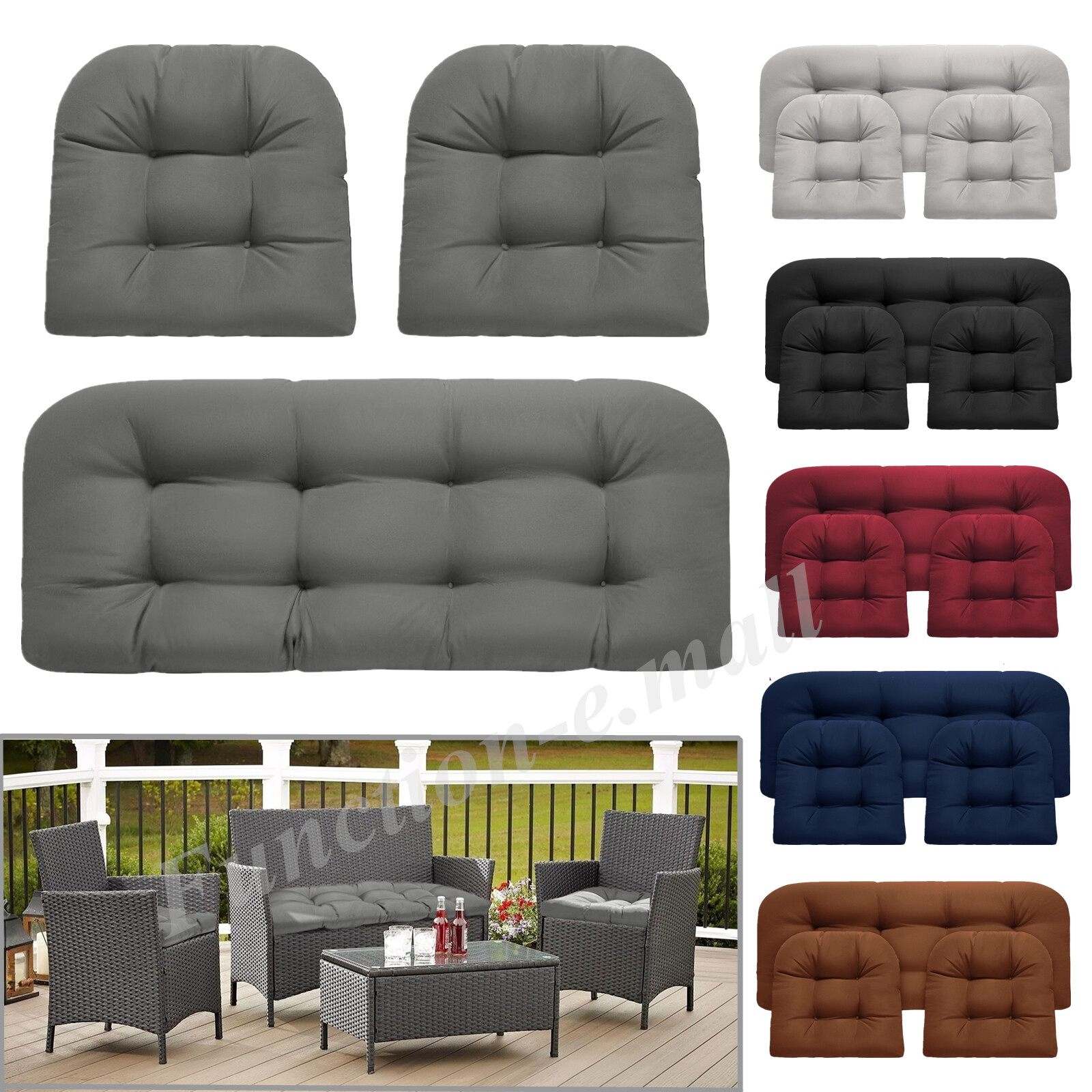 3Pcs Outdoor/Indoor Tufted Wicker Chair Cushions 1 Loveseat and 2 Chair Cushions