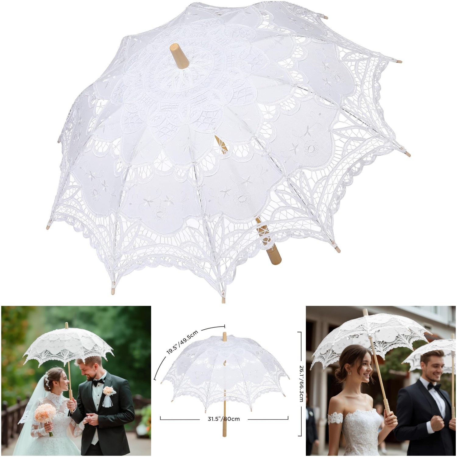 Vintage Lace Umbrella Parasol White Bridal Decoration Photo 1920s Party