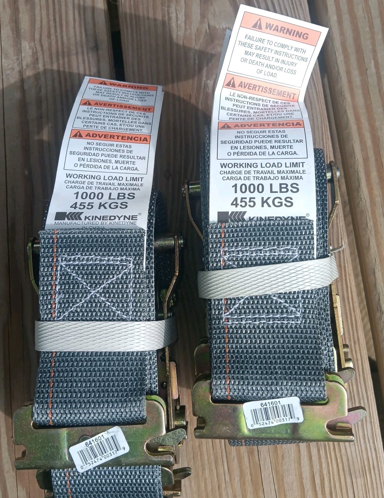 Kinedyne (641601) 2" x 16' Logistic Ratchet Strap Grey Wire Hook-2 Pack 1000lbs