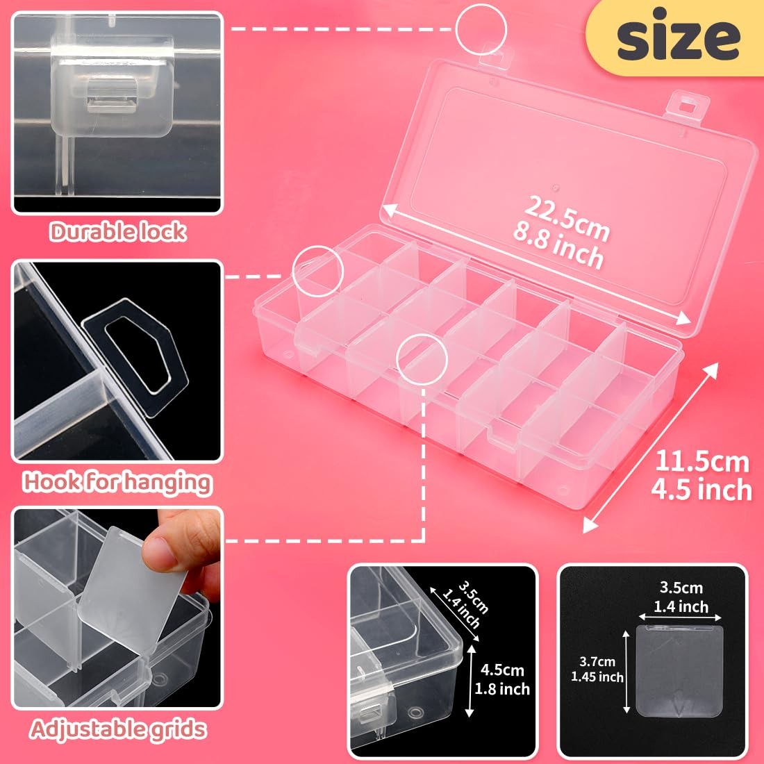 18 Grids Adjustable Dividers Plastic Bead Organizer Box, Organizer Container ...
