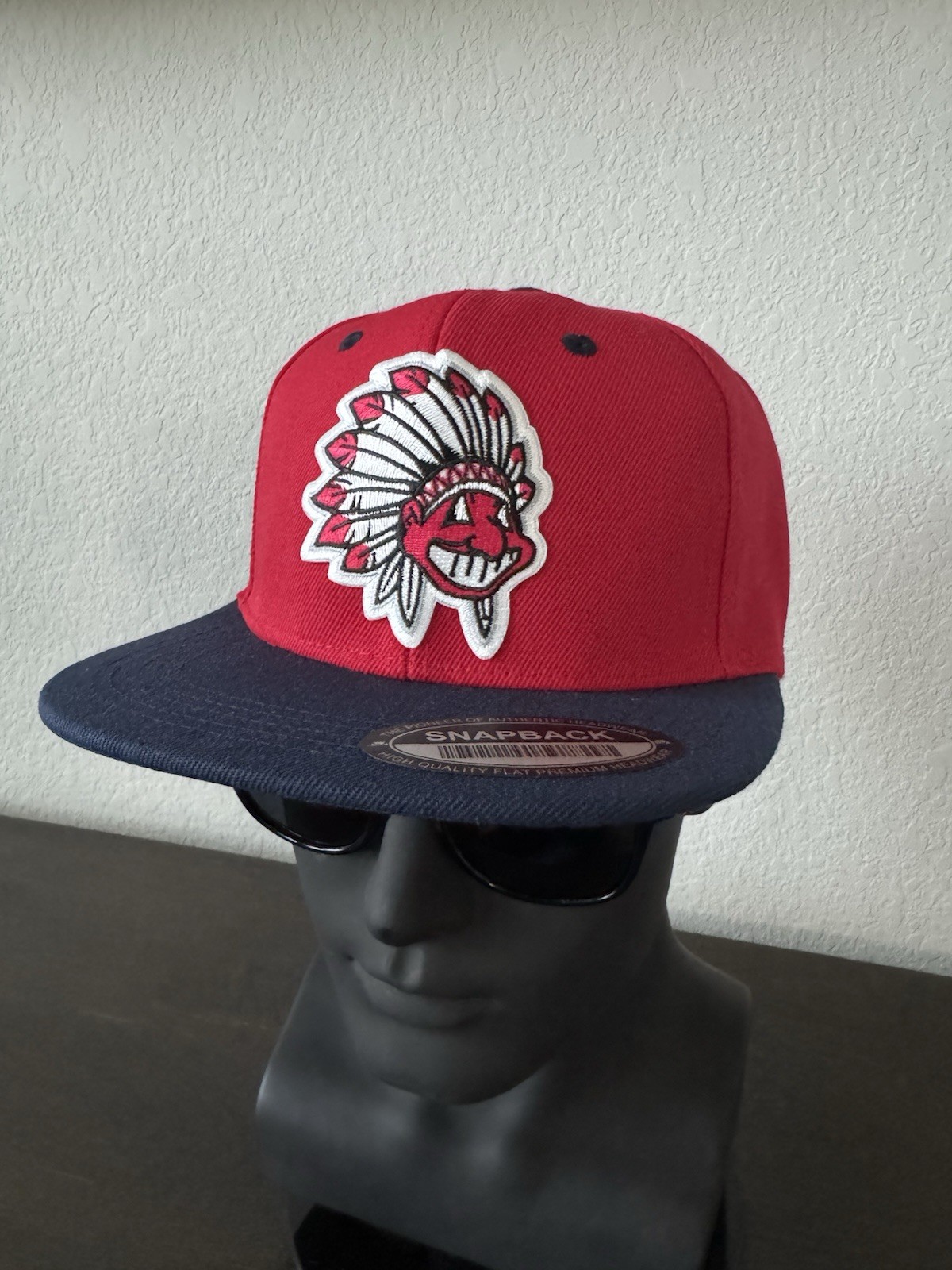 RETRO THROWBACK CHIEF WAHOO HEADDRESS LOGO INDIANS ADULT FLAT BILL SNAPBACK HAT