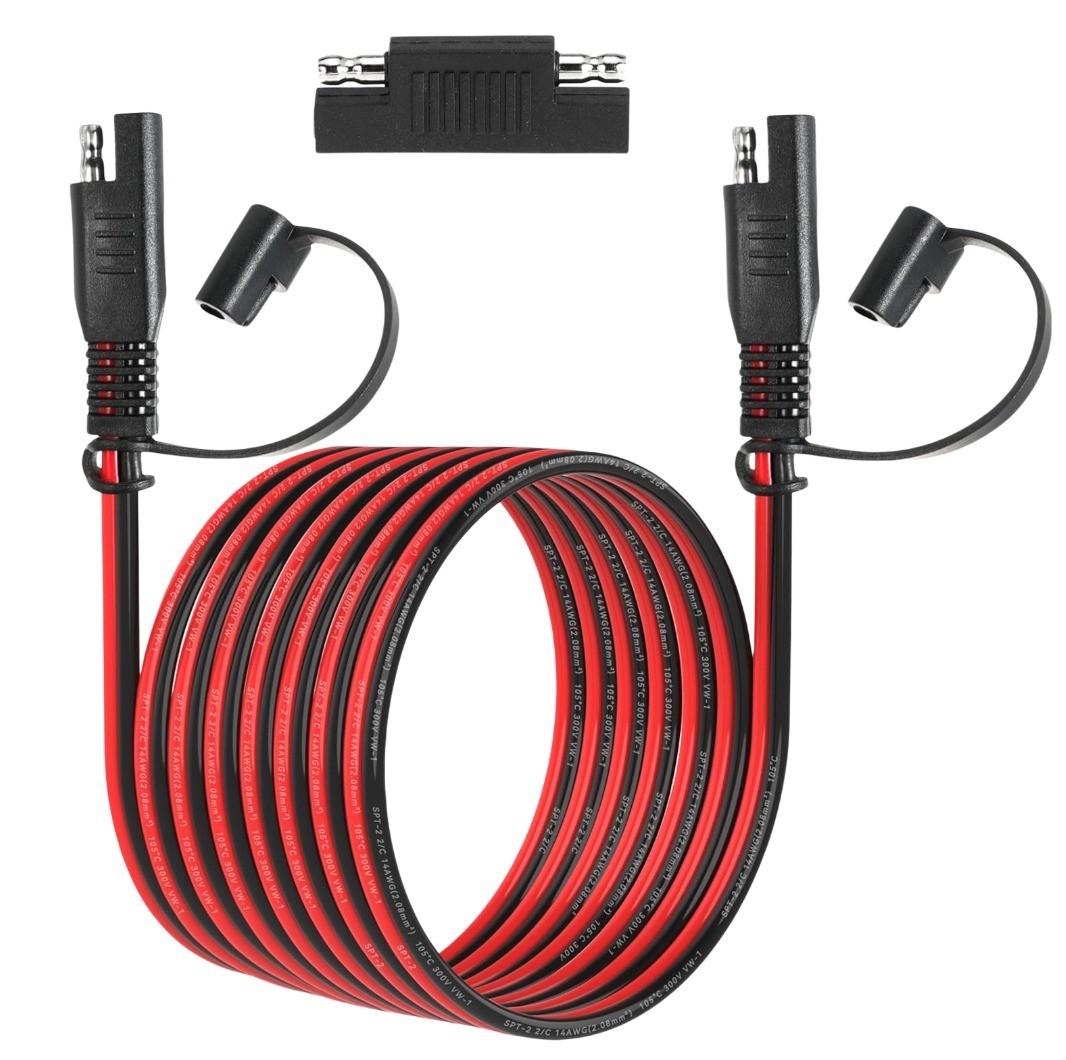12FT 14AWG SAE Extension Cable with Polarity Reverse Adapter for Solar Panel RV