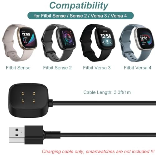 Charger for Fitbit Versa 4/Versa 3/Sense 2/Sense, Replacement Charging Cable