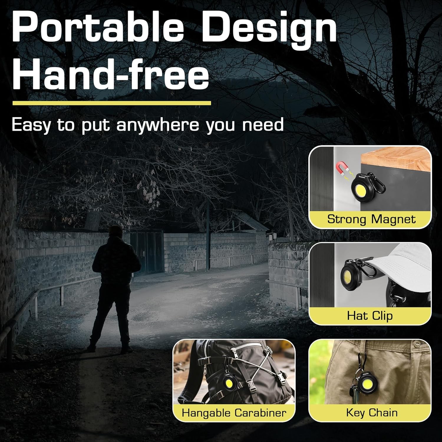 WORKPRO Rechargeable Magnetic COB LED Keychain Work Light Flashlight w/Hat Clip