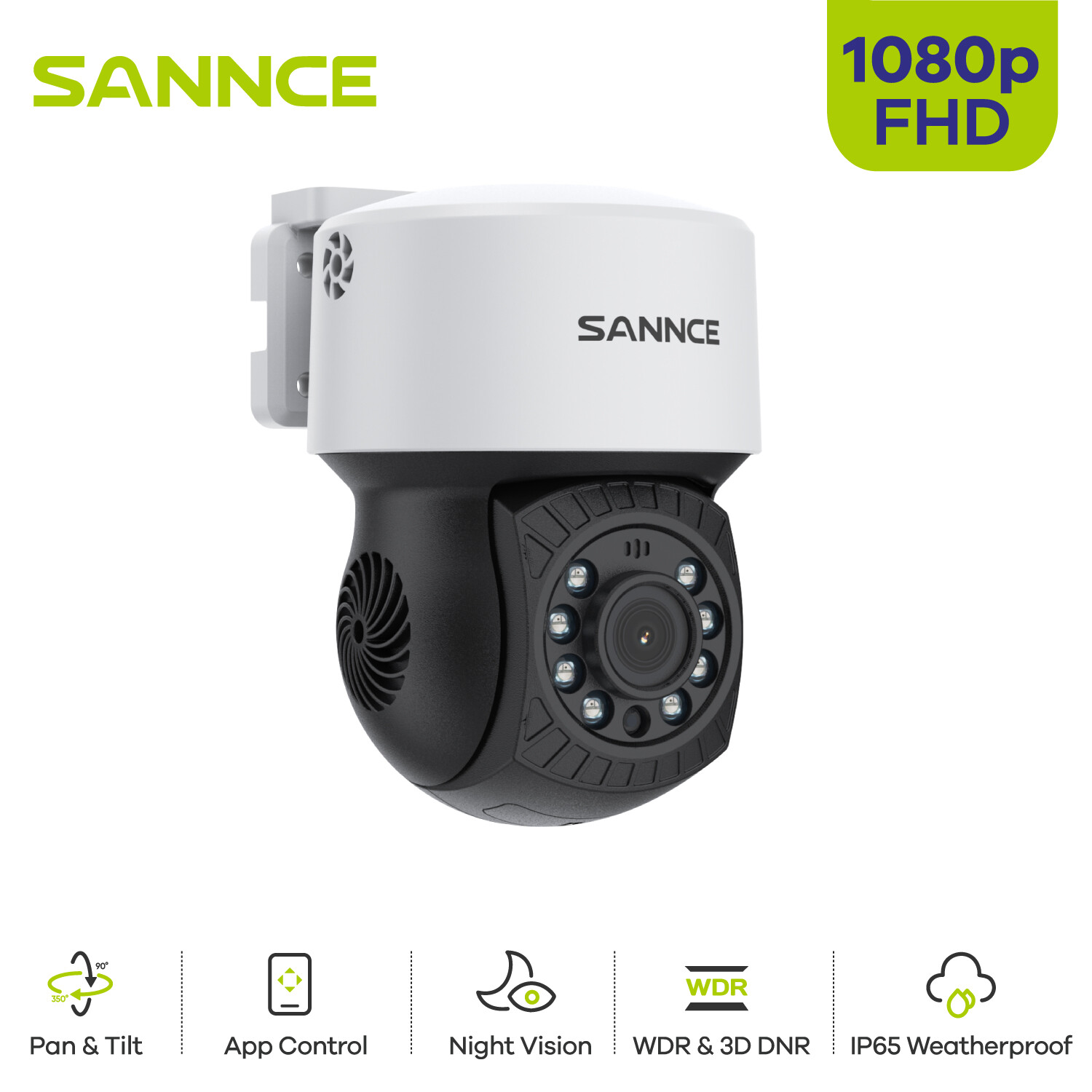 SANNCE 1080P Outdoor Security Camera Outdoor Night Vision 360°Pan Tilt APP Contr