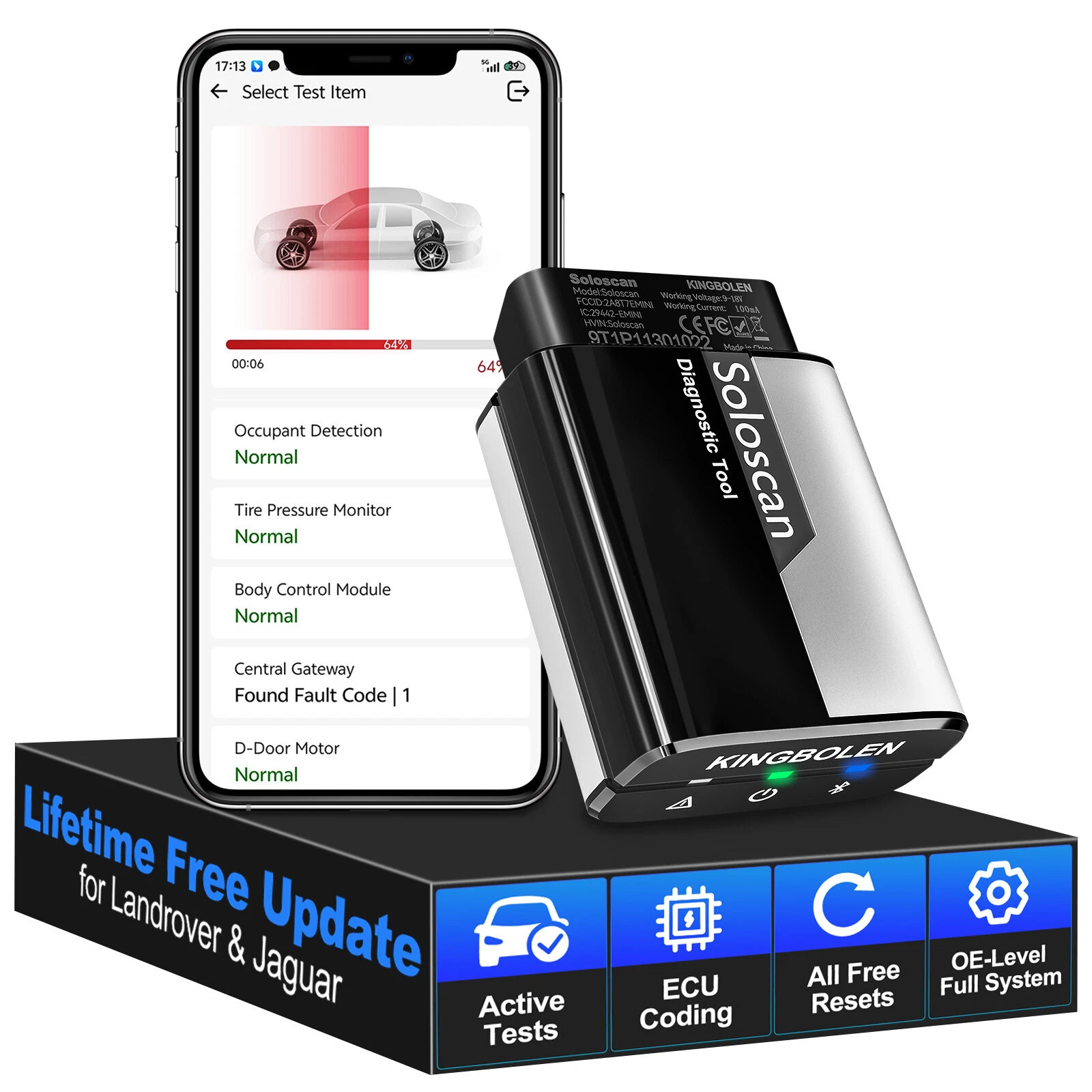 2026 KINGBOLEN SOLOSCAN for LANDROVER Jaguar Car Diagnostic Scanner Coding Tool
