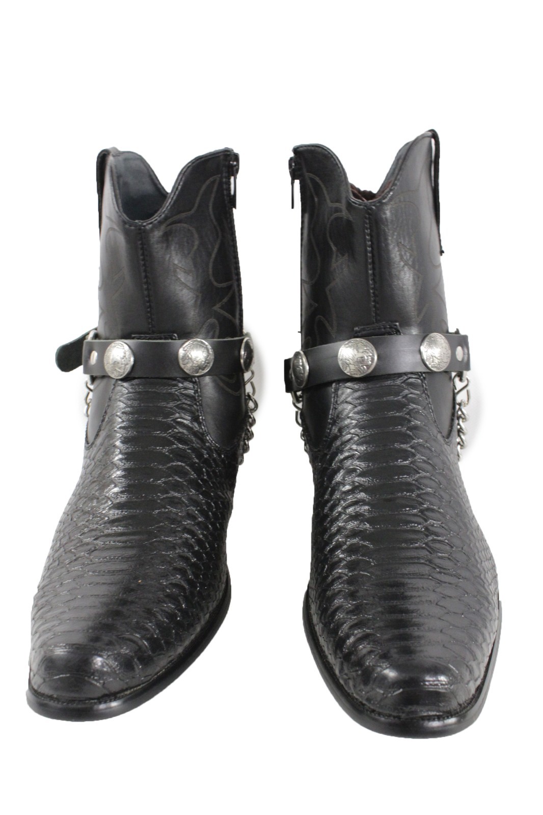 Men Native American Charm Boot Silver Chain 2 Black Straps Shoe Adjustable Fit