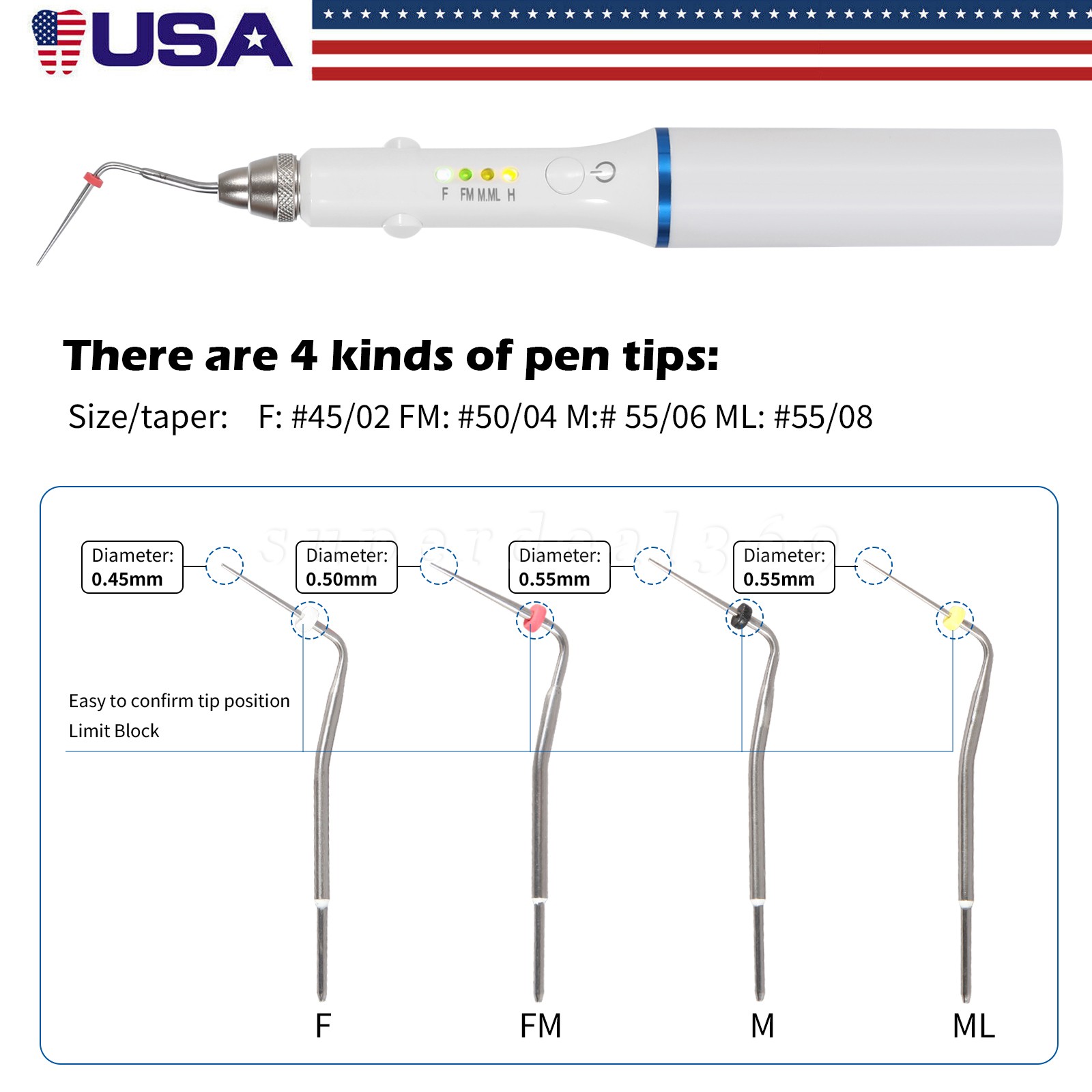 Dental Cordless Gutta Percha Obturation Pen Root Canal Filling System +4 Tips ne
