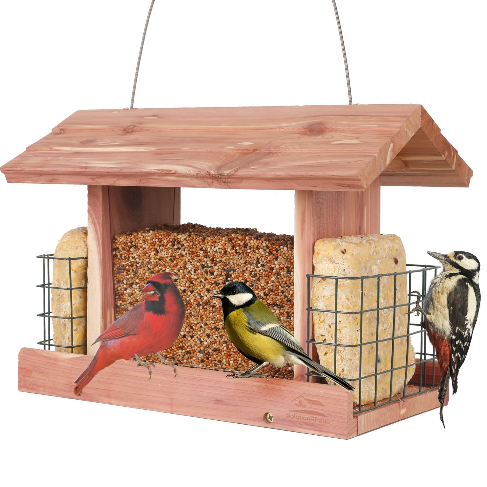 Solution4Patio US Cedar Hopper Bird Feeder for Outdoors Hanging, Multicolor