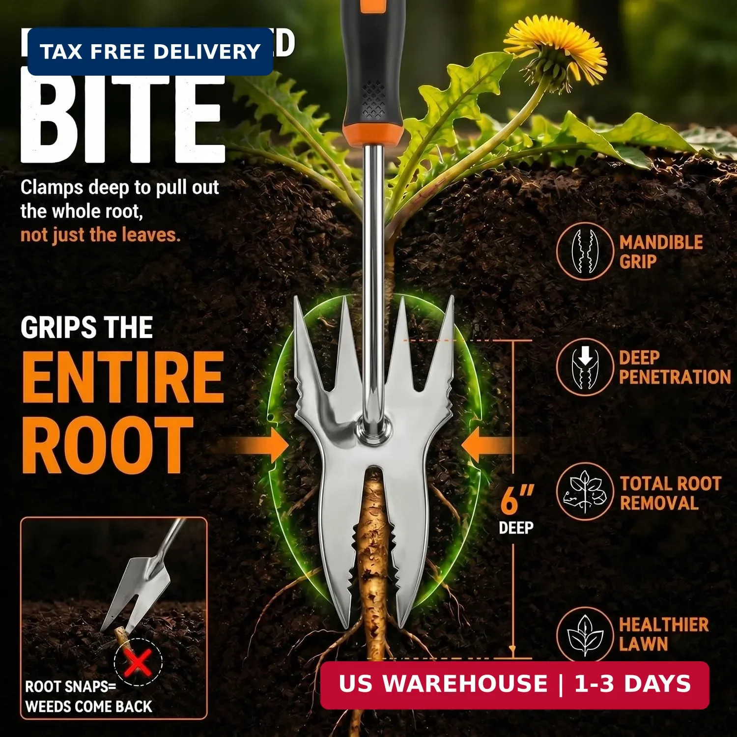 Weed Puller Tool, 2-in-1 Hand Weeder and Root Remover, Heavy Duty Stainless Stee