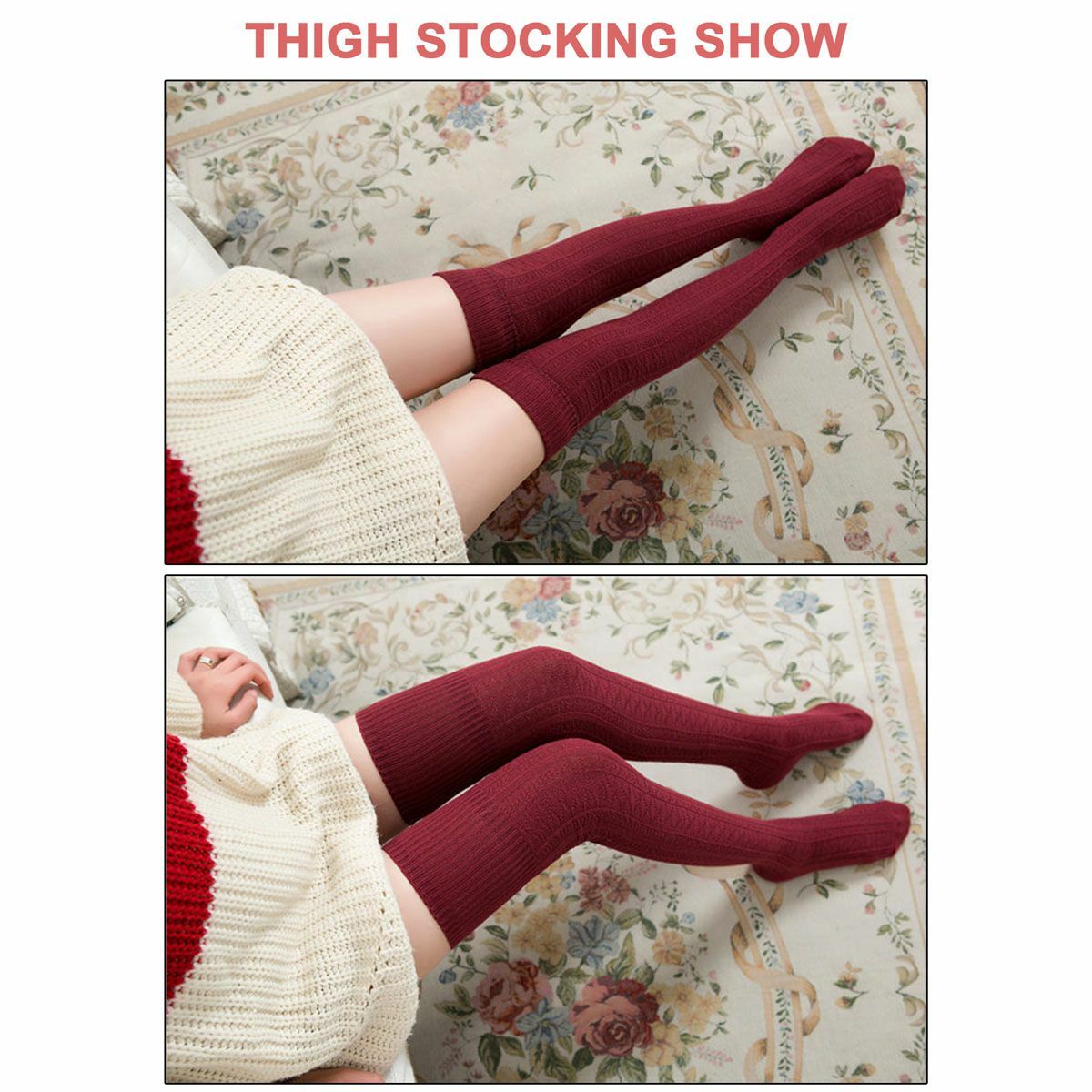 US Women Girls Cable Knit Extra Long Boot Socks Over Knee Thigh High Warm Winter