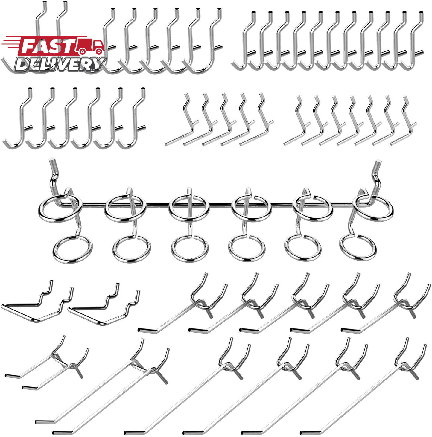 Hiltex 53106 Pegboard Hook Assortment Set, 50 Piece Heavy Duty, Pegboard Hooks f