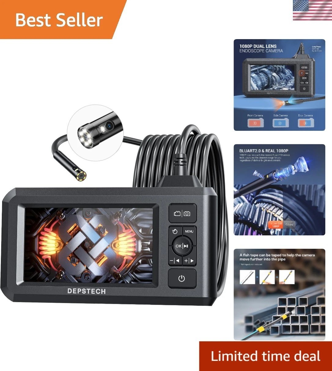 Complete 1080P Inspection Solution: Dual Lens Camera with 32GB Card Included