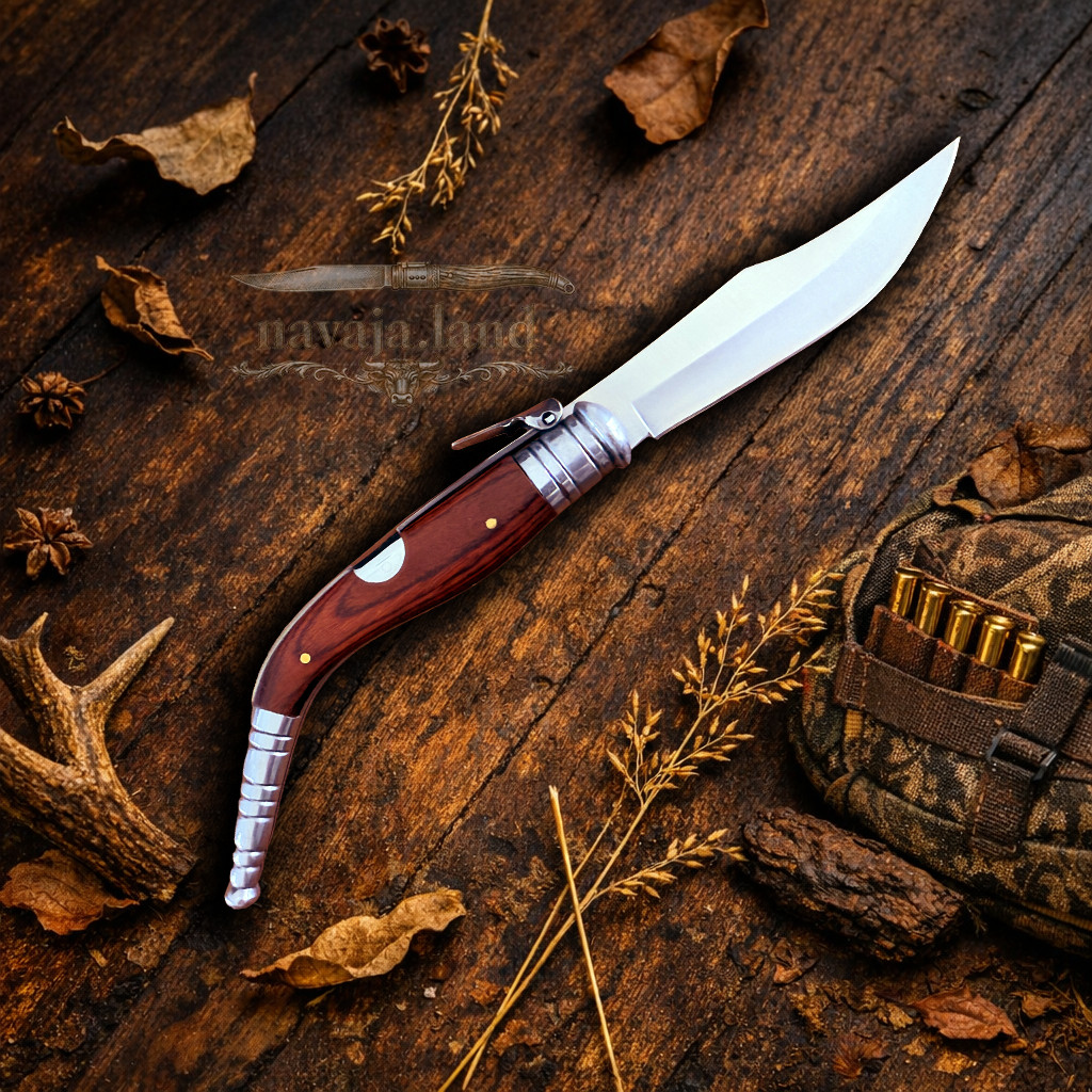 🔥4" Sevillana Style Classic Navaja Folding Knife Red Wood Handle Ratchet Lock