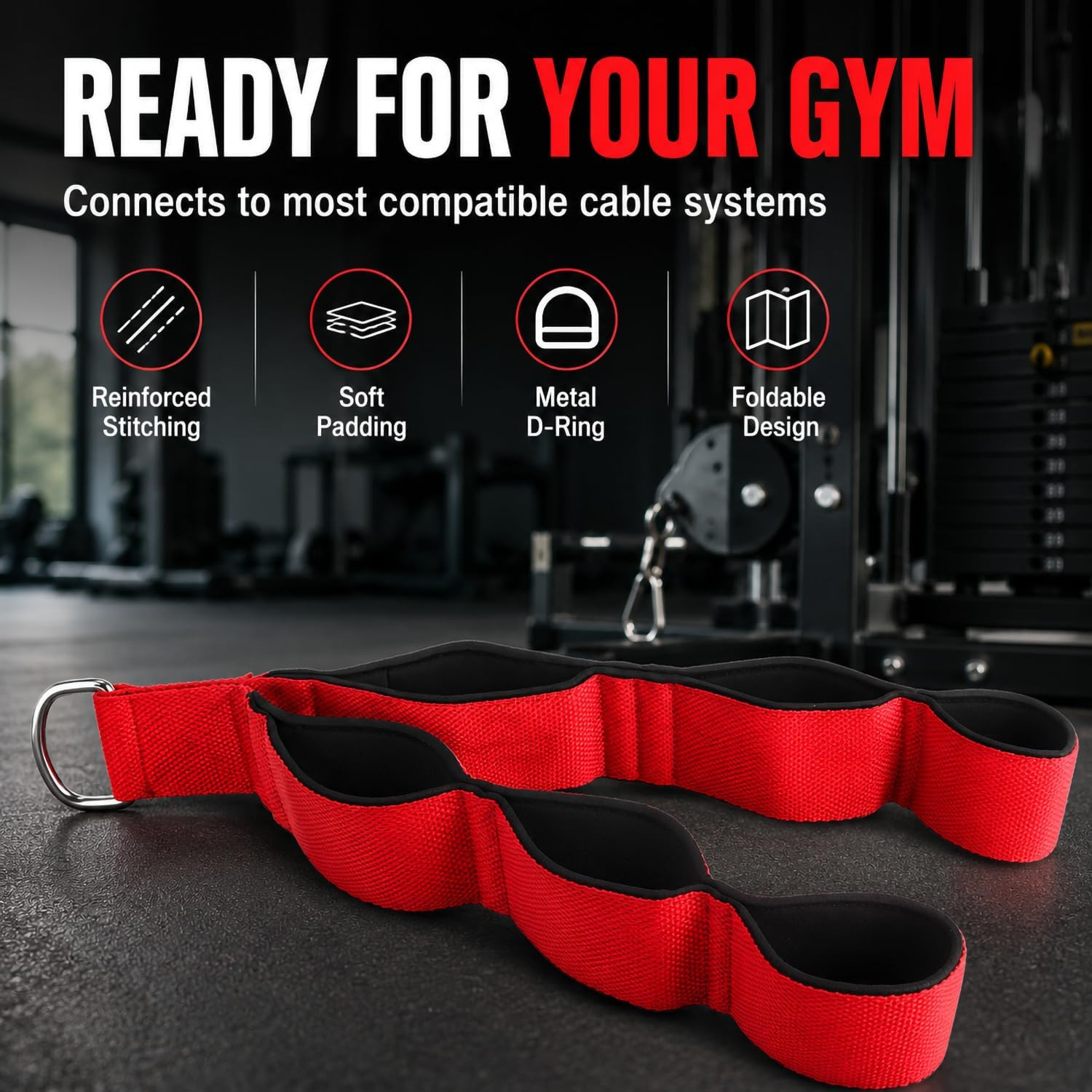 Tricep Rope Cable Attachment, 27 Inch Multi-Grip Pulldown Strap | PP Webbing, Pa
